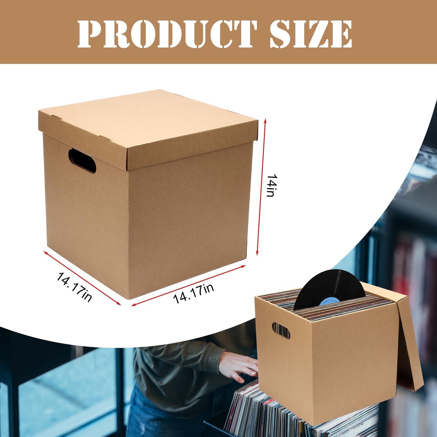 DIICCYO 5 Pcs 12'' Cardboard Vinyl Record Storage Box, Moving Box with Double Thickness Handles and Lids Record Album Storage Crate, Cardboard Crate for Album Vinyl Storage