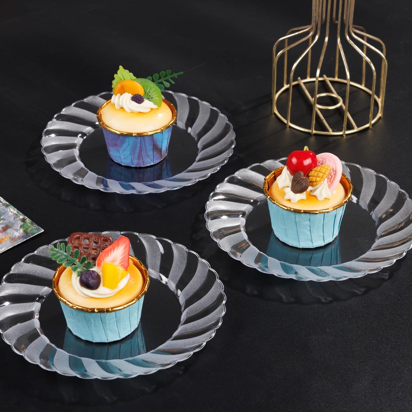U-QE 100 Pieces Clear Plastic Plates-6 Inch Plastic Dessert Plates Disposable - Washable & Reusable - Premium Hard Clear Plates Fancy Disposable Heavy Duty Plastic Plates for Party,Weddings and Events
