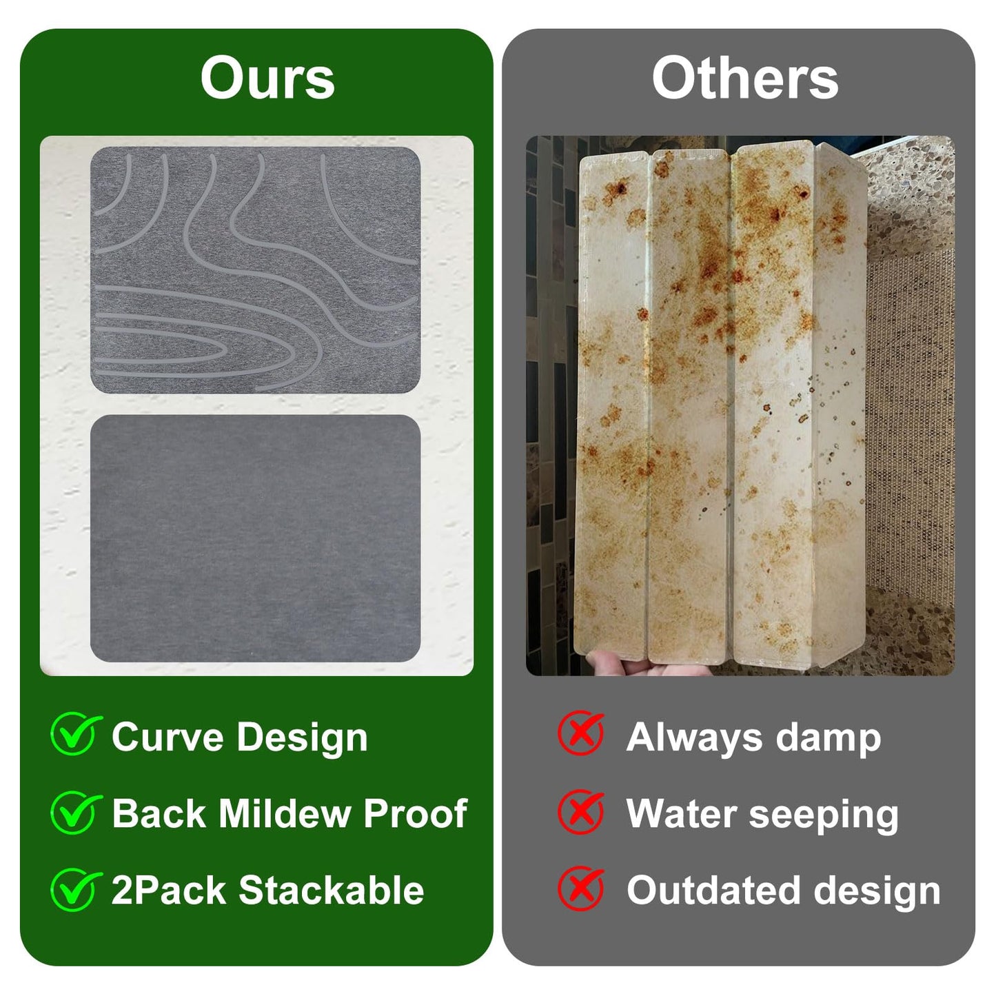 Stone Drying Mat for Kitchen Counter,2 Pack 16''x12'' Quick Dish Drying Stone Mat Kitchen,Double-sided Diatomaceous Earth Stone Drying Mat,No Moisture Residue, Stone Dish Drying Mat (Curved Stripes)
