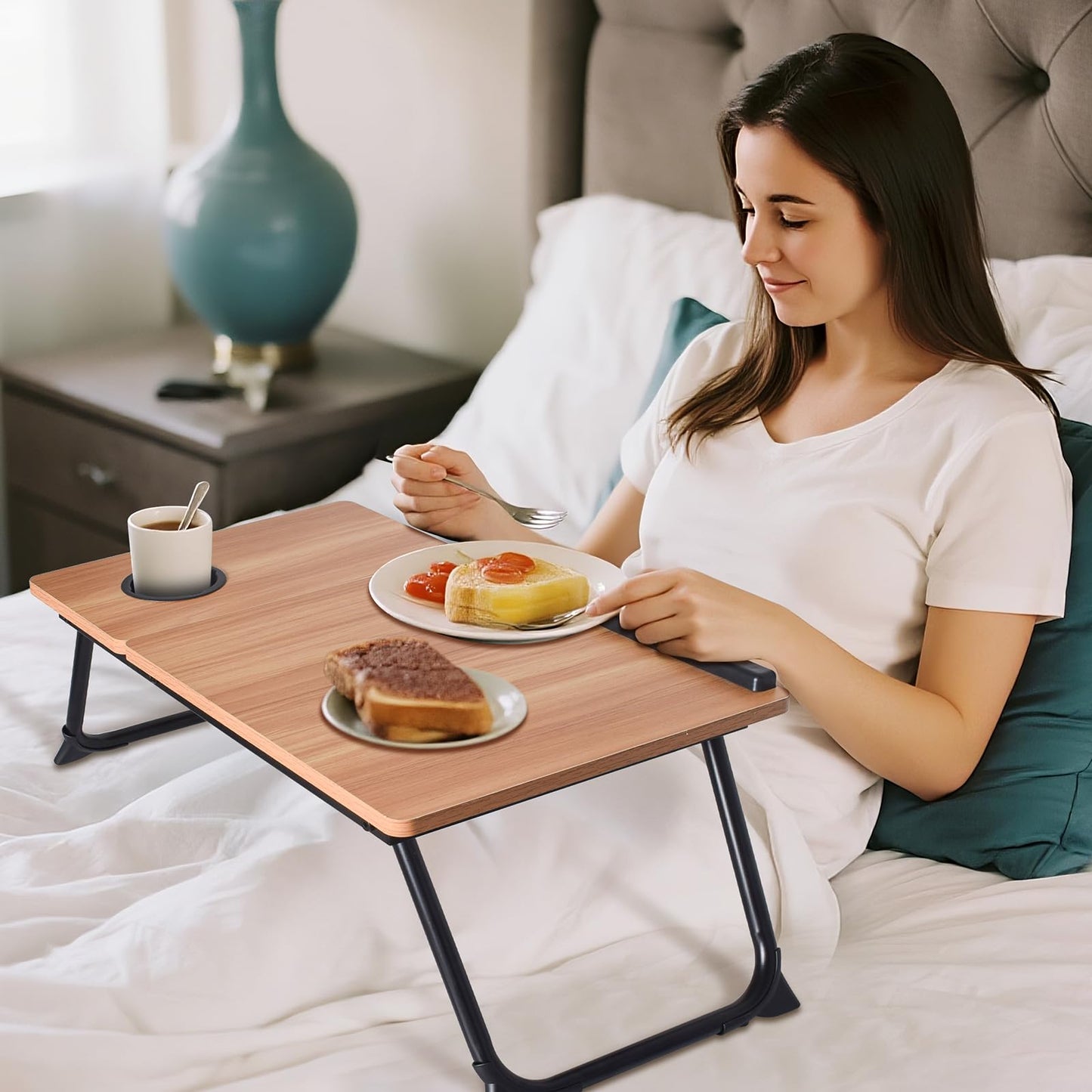 LapDesk Pro Adjustable Laptop Desk for Bed & Couch, Portable Foldable Bed Tray Table with Cup Holder, Laptop Stand for Desk, Small Writing Table (Black)