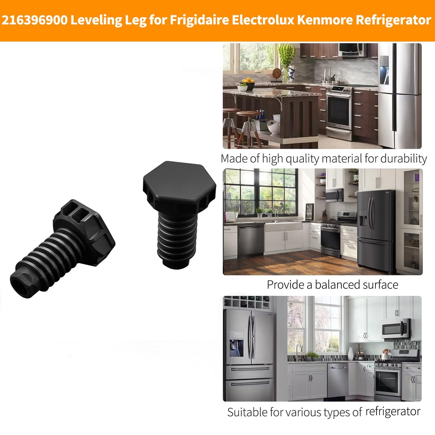 216396900 Leveling Leg Replacement for Frigidaire Kenmore Electrolux Gibson Refrigerator Dryer Freezers Parts Appliances Leveling Feet Adjustable Leveling Foot Screw Leg Rubber Pads 4 Pcs