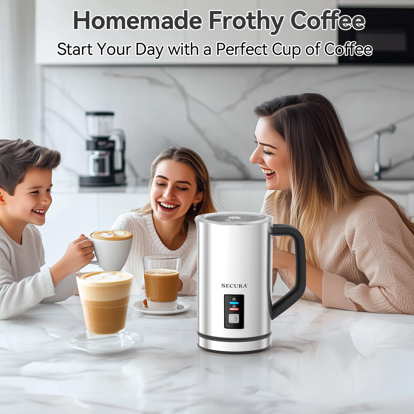 Secura Milk Frother, Electric Milk Steamer Stainless Steel, 8.4oz/250ml Automatic Hot and Cold Foam Maker and Milk Warmer for Latte, Cappuccinos, Macchiato, 120V