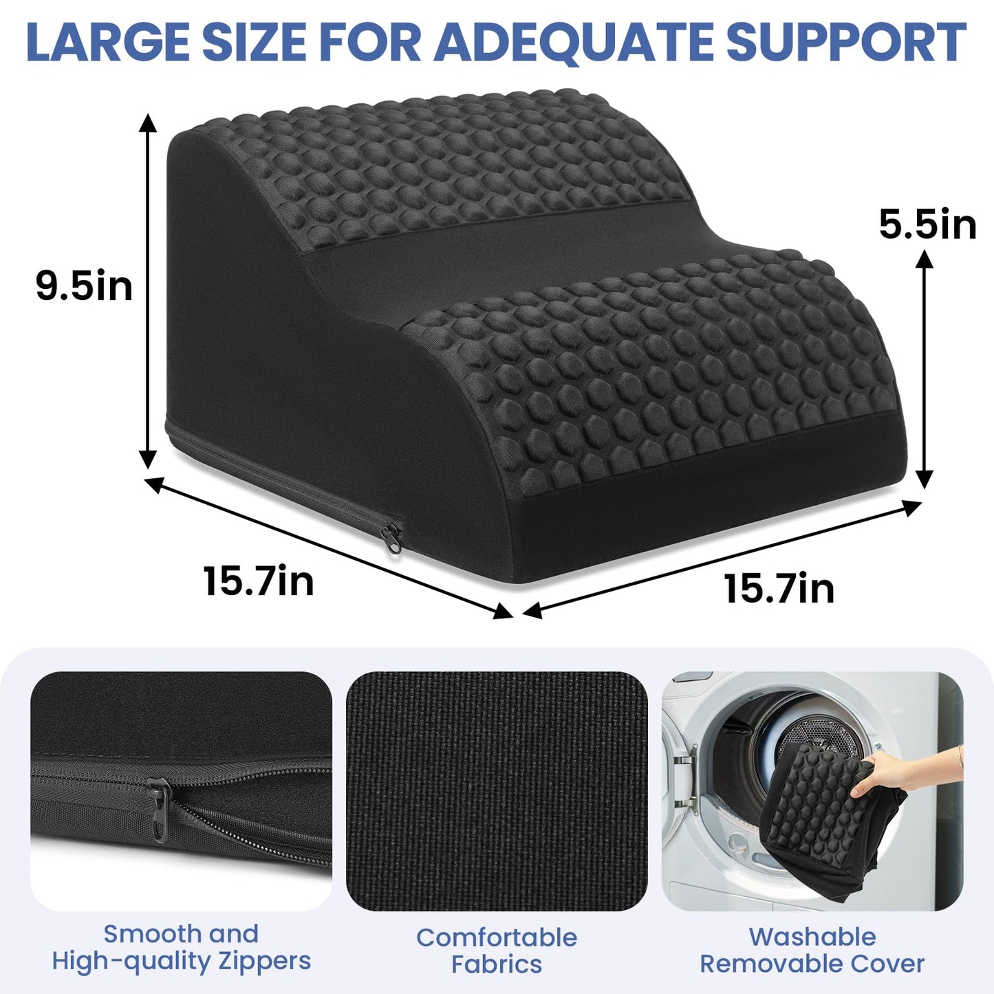 Foot Rest for Under Desk at Work, 3-Tier Foot Stool with Thick High-Density Foam and Massage Dots, Ergonomic Footrest with Washable Cover for Home and Office, Back, Legs & Hip Pain Relief (Black)