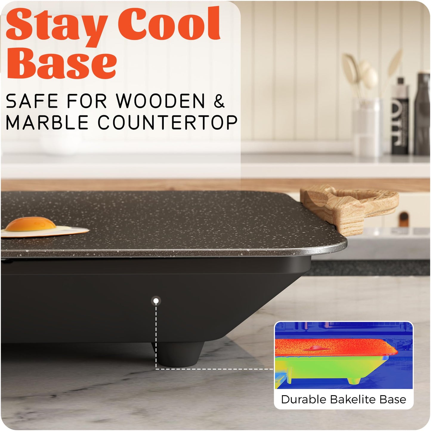 12x20inch Electric Griddle by BBQ Masters, 1700W Fast Even Heating, ILAG Granite Nonstick, Sloped Cooking Surface, Frameless Design for Easy Cleaning, Great for Family Gatherings, Black