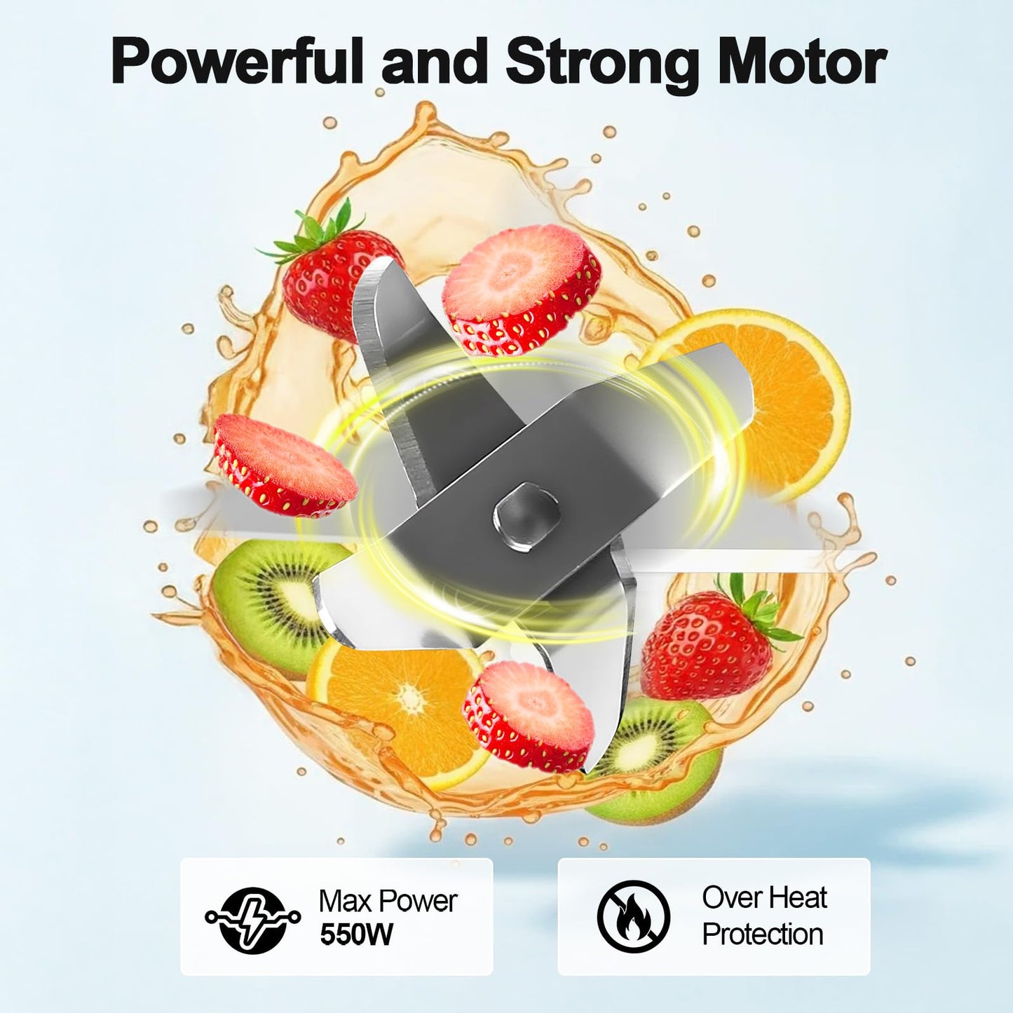OMMO 500W Personal Blender for Smoothies, Milkshakes and Juices with 4-Fin Blades, 17oz BPA-Free Tritan Portable Cup, Powerful Single-Serve Kitchen Blender