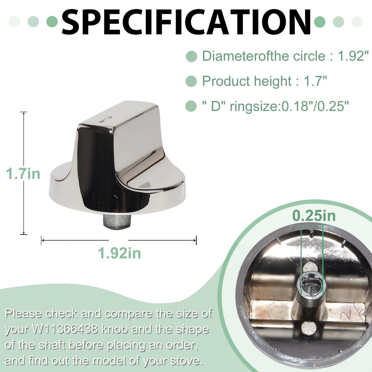 Upgraded Stainless Steel W11366438 Stove Knobs, Compatible with Whirlpool Range WCG55US0HS00 WCG55US0HS05 WCG55US6HS05 WCG77US0HS00 WCG77US0HS05, Replacements for W10850010 W11084623 Stove Knob, 5PCS