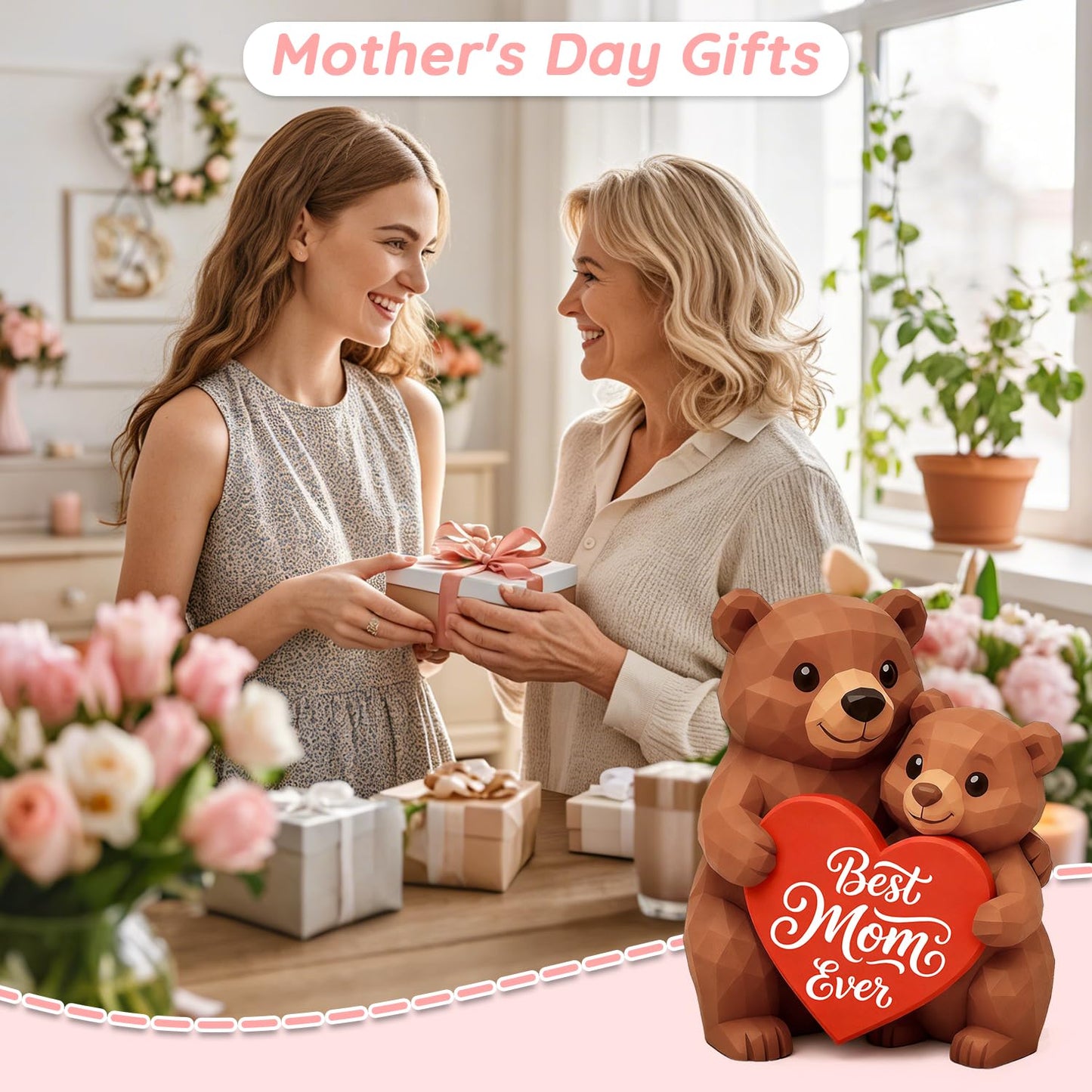 MAMAGIFTREE Gifts for Mom from Daughter Son, Unique Mothers Day - Mama Bear & Cub Figurine with Best Mom Ever Heart, Sentimental Birthday Gifts for Women, Cute Desk Decor for Mother