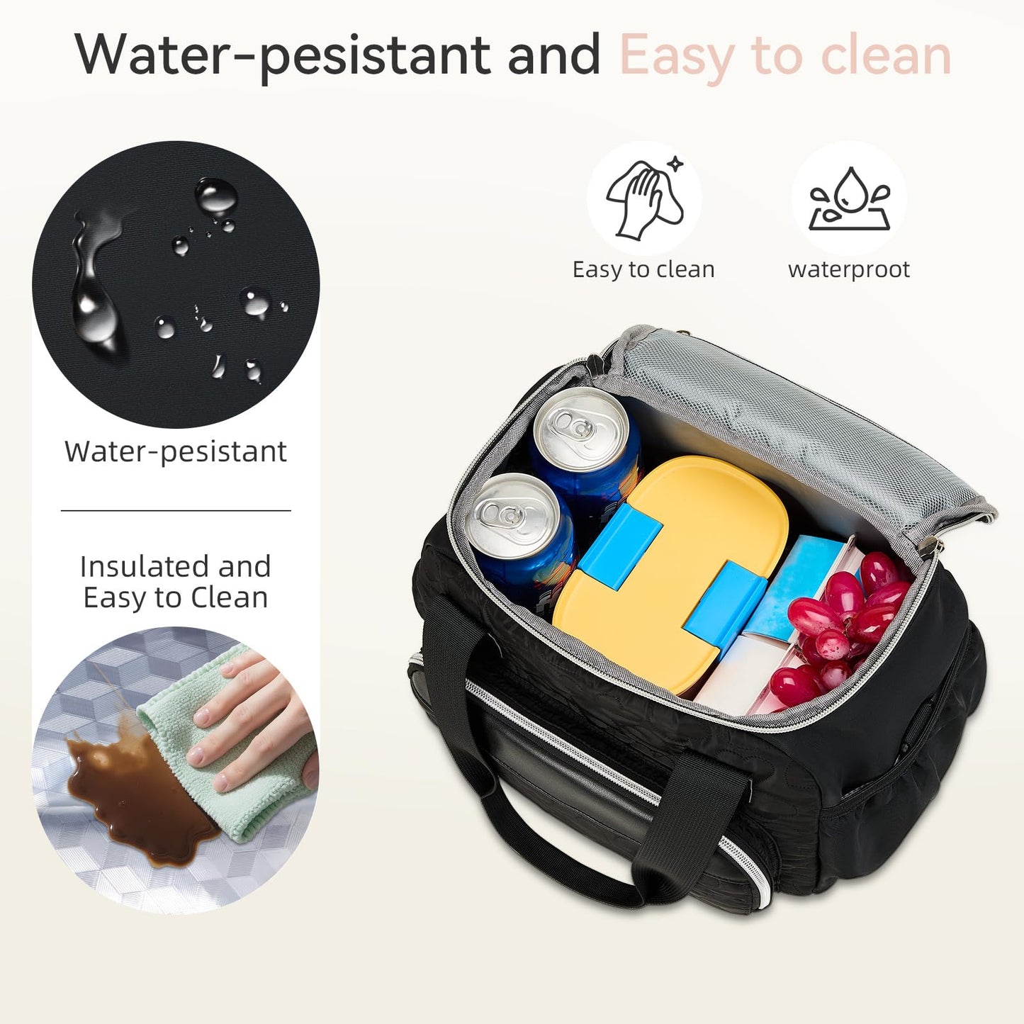 holuxer Insulated Lunch Bags for Women - Large Reusable Leakproof Cute Lunch Box for Adult, Portable Cooler Tote Bag for Work Picnic Meal Prep (Black)
