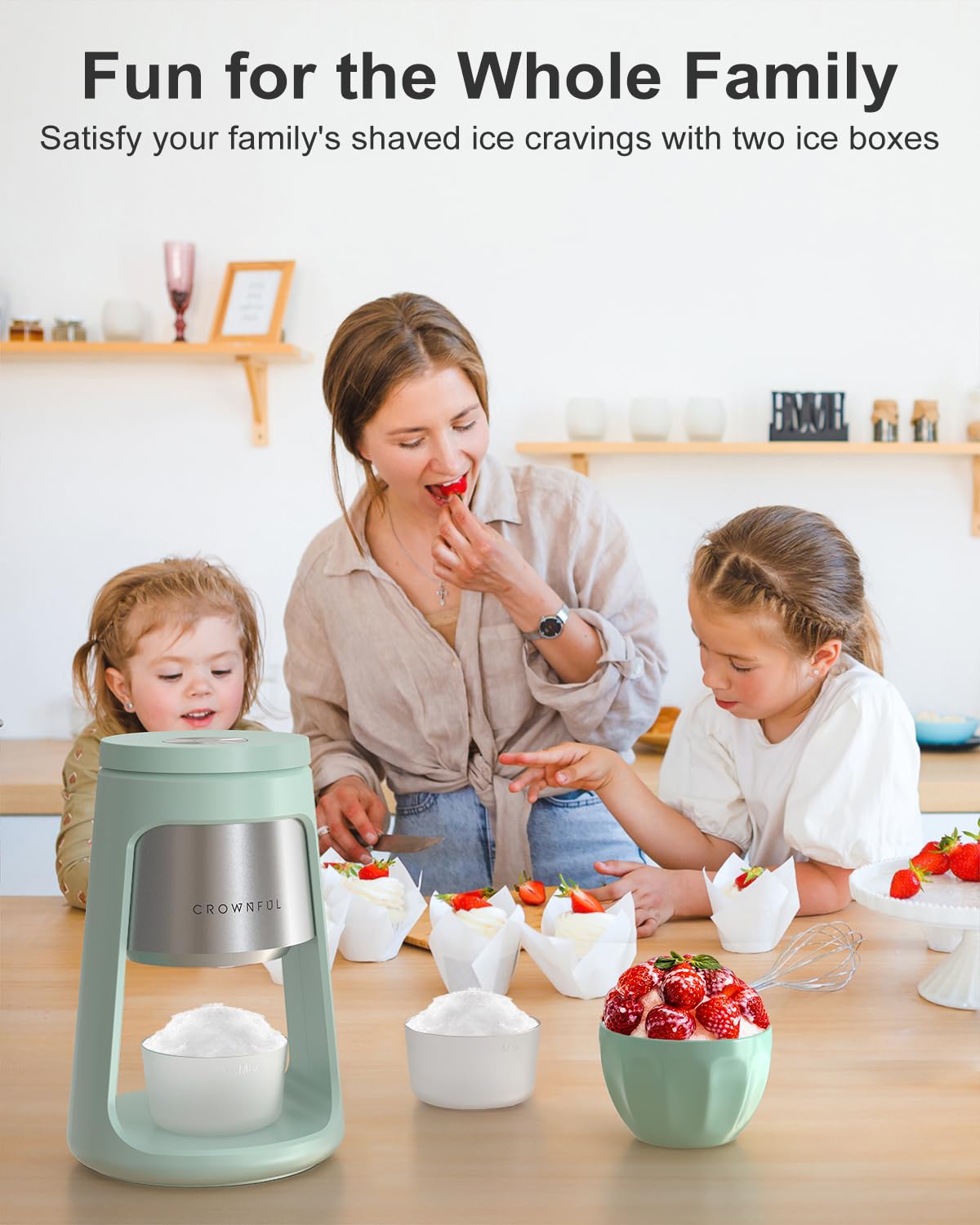 CROWNFUL Shaved Ice Machine, Snow Cone Machine with 2 Ice Cups, Ice Shaver Machine for Snow Cones, Snowballs, Frozen Cocktails and More, Easy to DIY with Snow Cone Syrup at Home,Gifts for Men&Women
