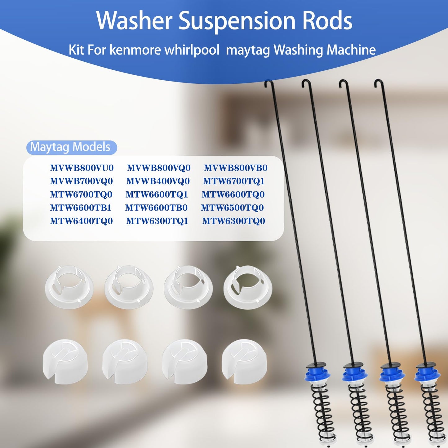 Upgraded WTW6600SW2 WTW6700TW1 WTW6400SW3 MVWB800VQ0 Washer Suspension Rods, Fit for Maytag Whirlpool Kenmore Washer MTW6300TQ1 WTW6200VW0 MVWB700VQ0 MTW6700TQ1 WTW6600SB3 WTW6200VW0 WTW6300SB1