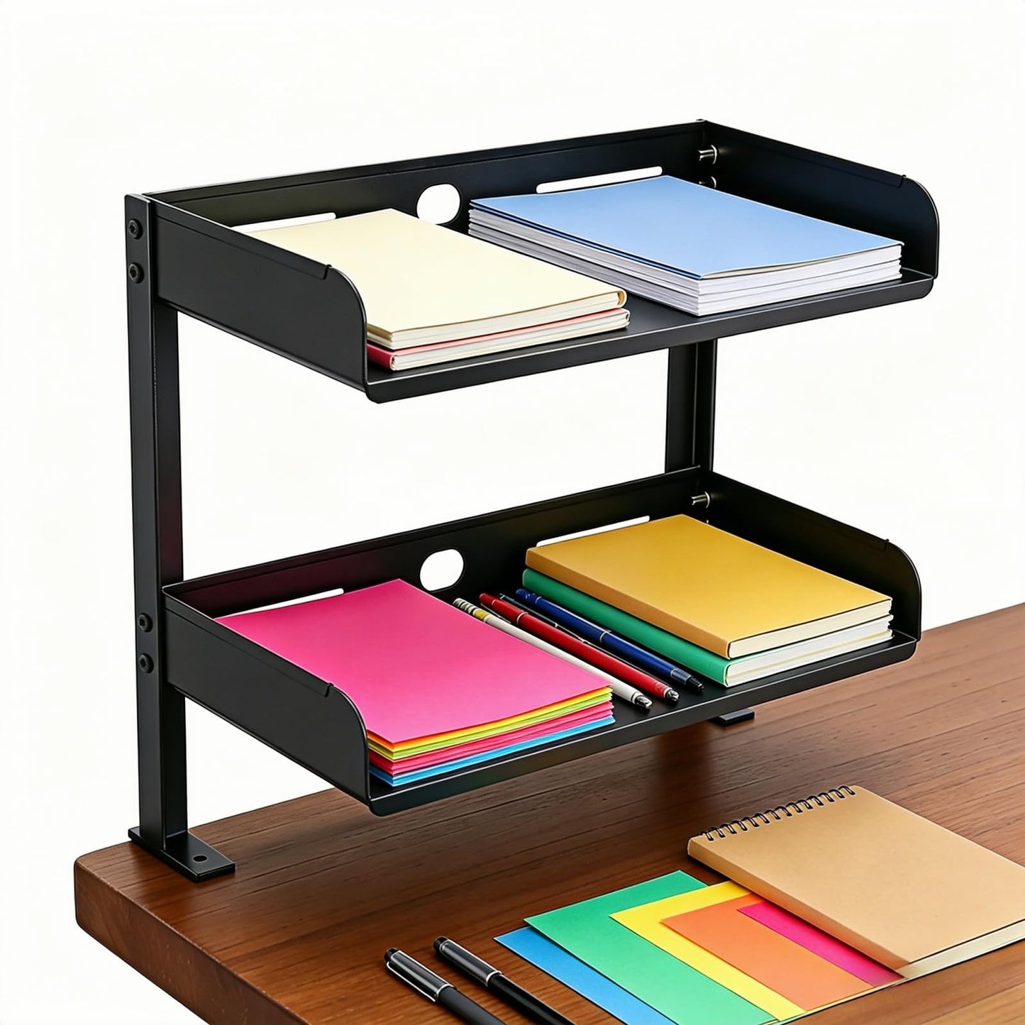 CanKing Clamp Desk Shelf 2 Layer Clip On or Under Table Organizer, Black, 16 inch