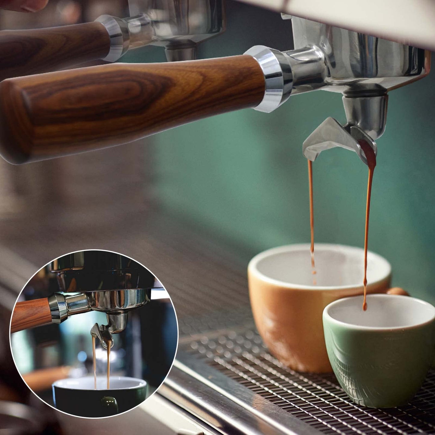 54mm Portafilter Compatible with Breville BES870/878/880/876 Series,Espresso Double Spouts Portafilter with 3 Ear & Stainless Steel Basket(Walnut)