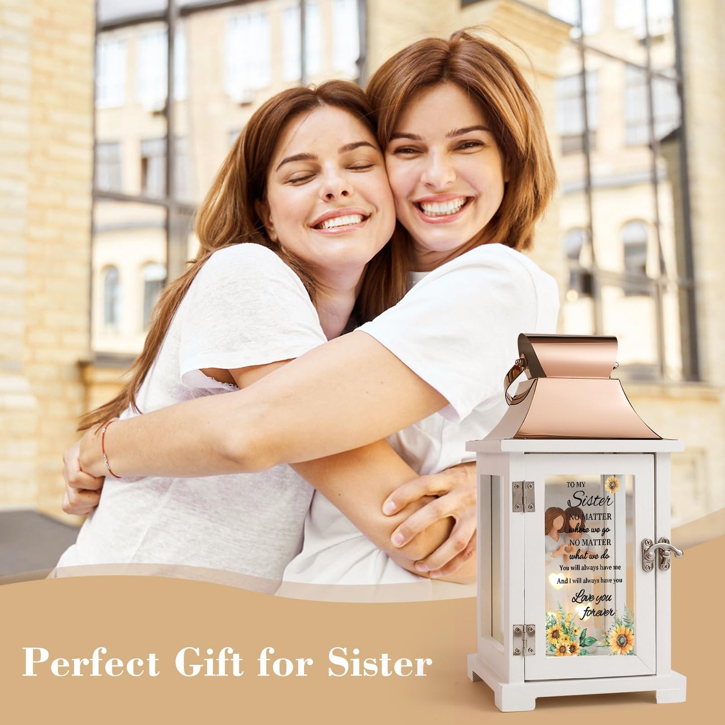 HugMemories Sister Birthday Gifts Lantern with Figure, Big Sister Gift from Sister, Unique Birthday Gifts for Sister, the Better Sister Gifts for Mother's day Thanksgiving Christmas Wedding, Sunflower
