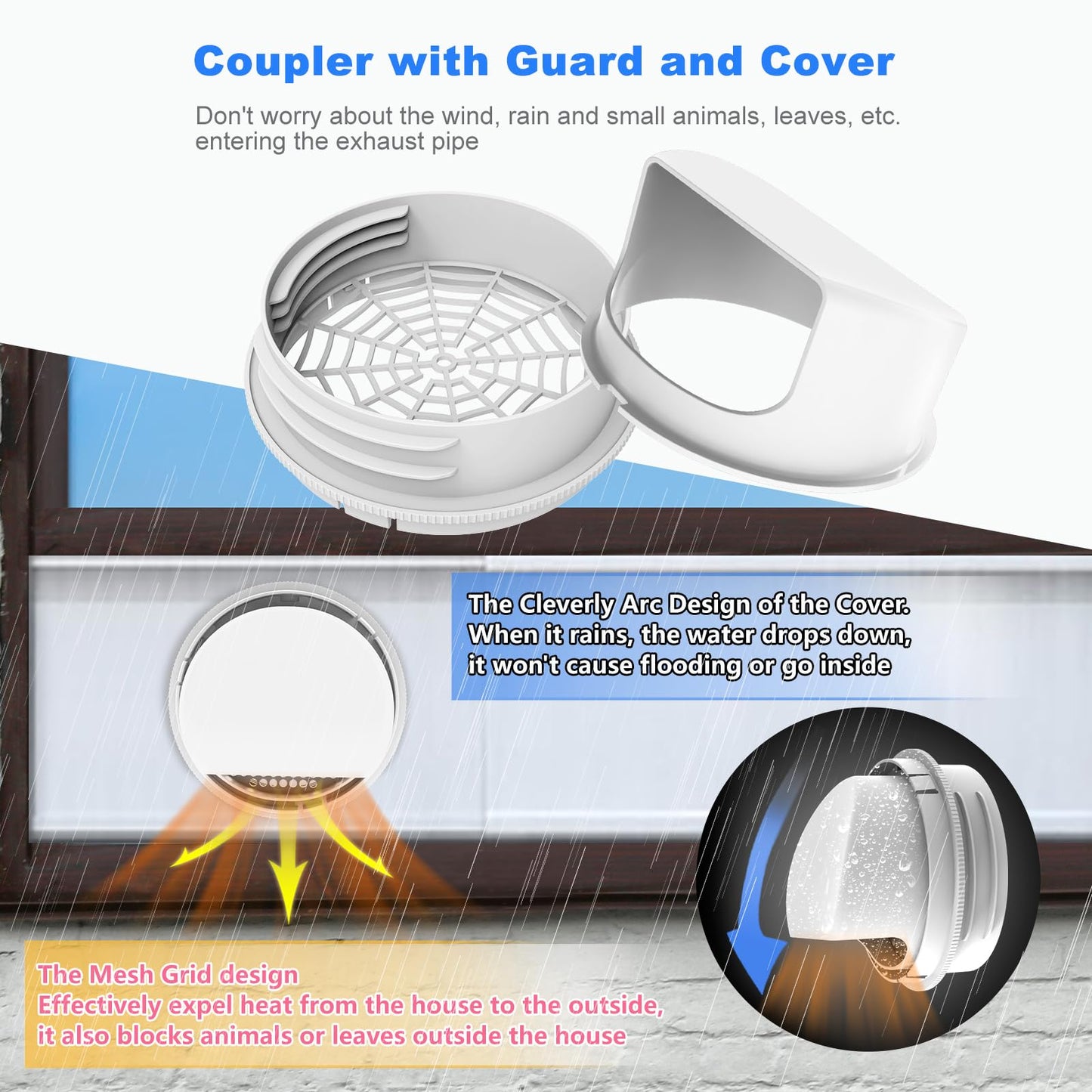 Portable Air Conditioner Window Kit with Universal Coupler Fit for 5.1"/5.9" Exhaust Hose, Mobile A/C Window Vent Seal Kit with 4 Adjustable Seal Plates for Vertical/Horizontal Sliding Window