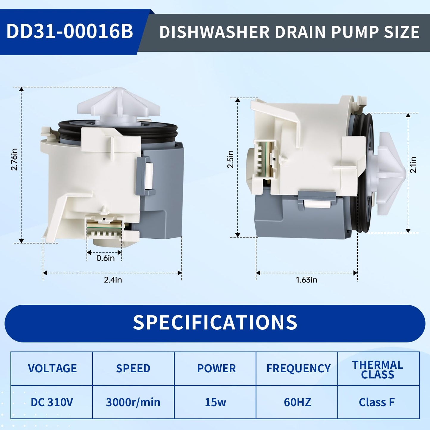 DD31-00016B BD15-3C Dishwasher Drain Pump Fit for Sam-sung DW80CG5450SRAA DW80CG5450MTAA DW80CG5451SRAA DW80CG5451MTAA DW80CG5420SRAA DW80CG5420MTAA DW80CG5020SRAA DW80CB5450APAA DW80CB545012AA