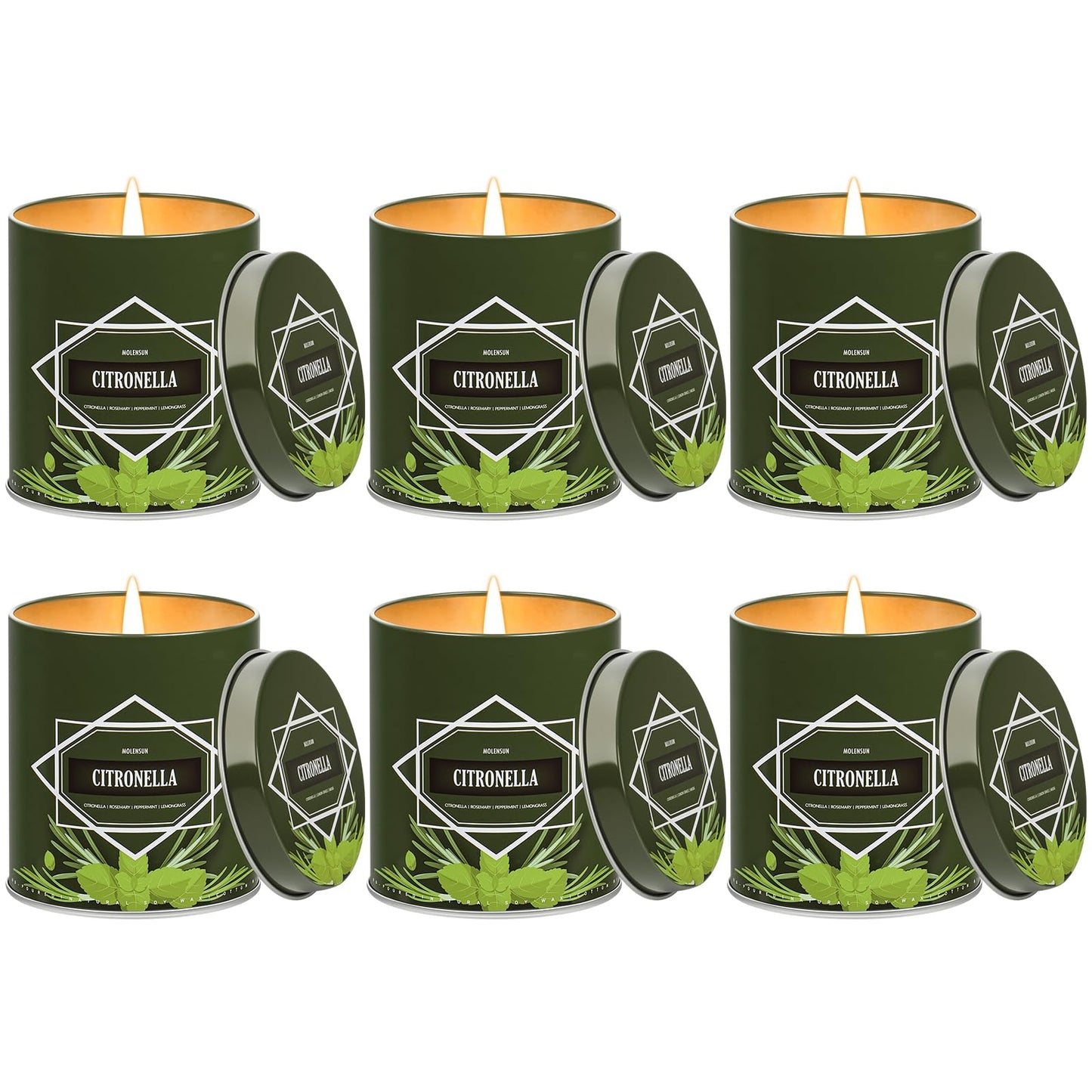 Citronella Candles Outdoor 6-Pack, Total 54oz Citronella Candles for Outside Patio, Camping & Garden, Summer Gifts for Indoor Home Scented, 50-Hour Burn Time, 9 Ounce Each