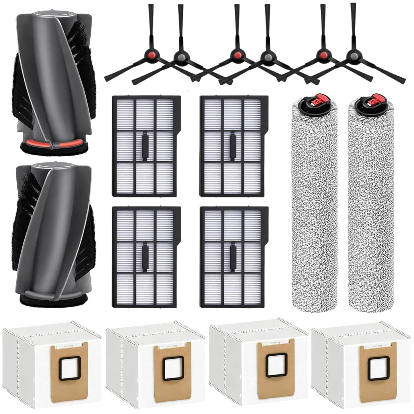 17 Pack Replacement Kits for eufy E25 Omni / E28 Omni Robot Vacuum Cleaner, Accessories Parts with 1 Main Brush, 2 Roller Mop, 6 Side Brushes, 4 Dust Bags, 4 Filters