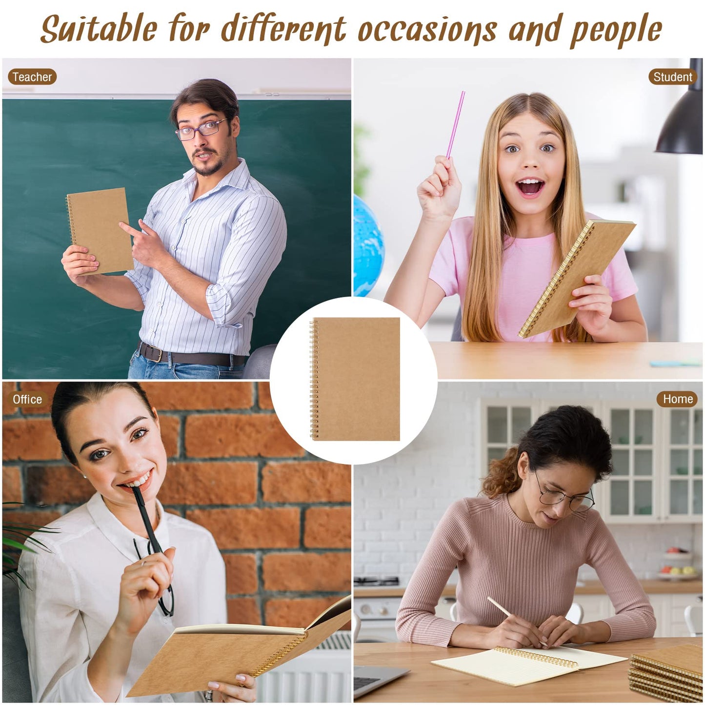 Outus 50 Pcs A5 Spiral Notebook with Kraft Cover Bulk - 8.3 x 5.8 Inch 100 Pages Hardcover Spiral Notebook Journals Lined Writing Paper for Diary Planner School Office Supplies(Brown)