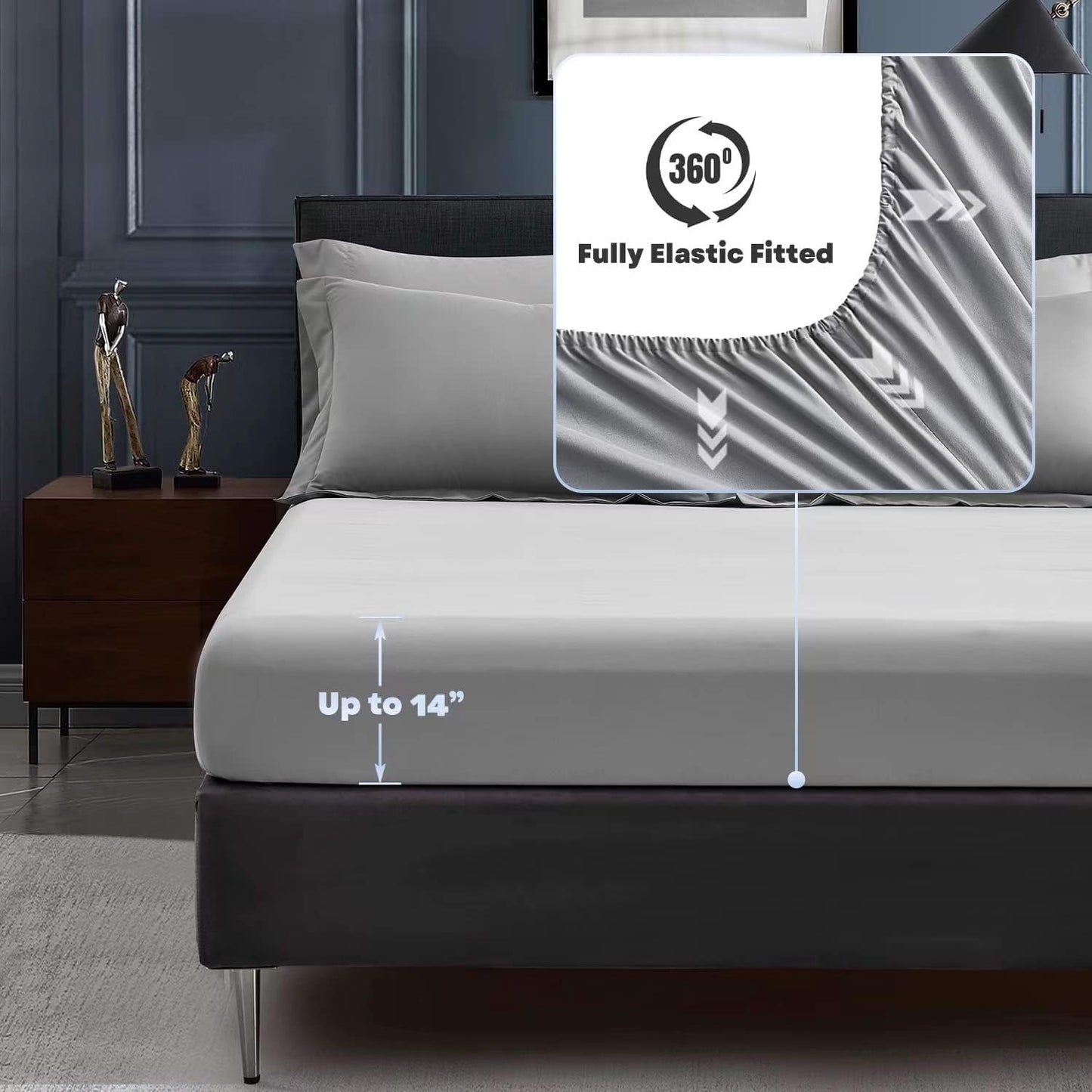 Maple&Stone Full Size Comforter Set 7 Pieces Bed in a Bag - Down Alternative Bed Set with Sheets, Pillowcases & Shams, Soft Reversible Duvet Insert,Grey