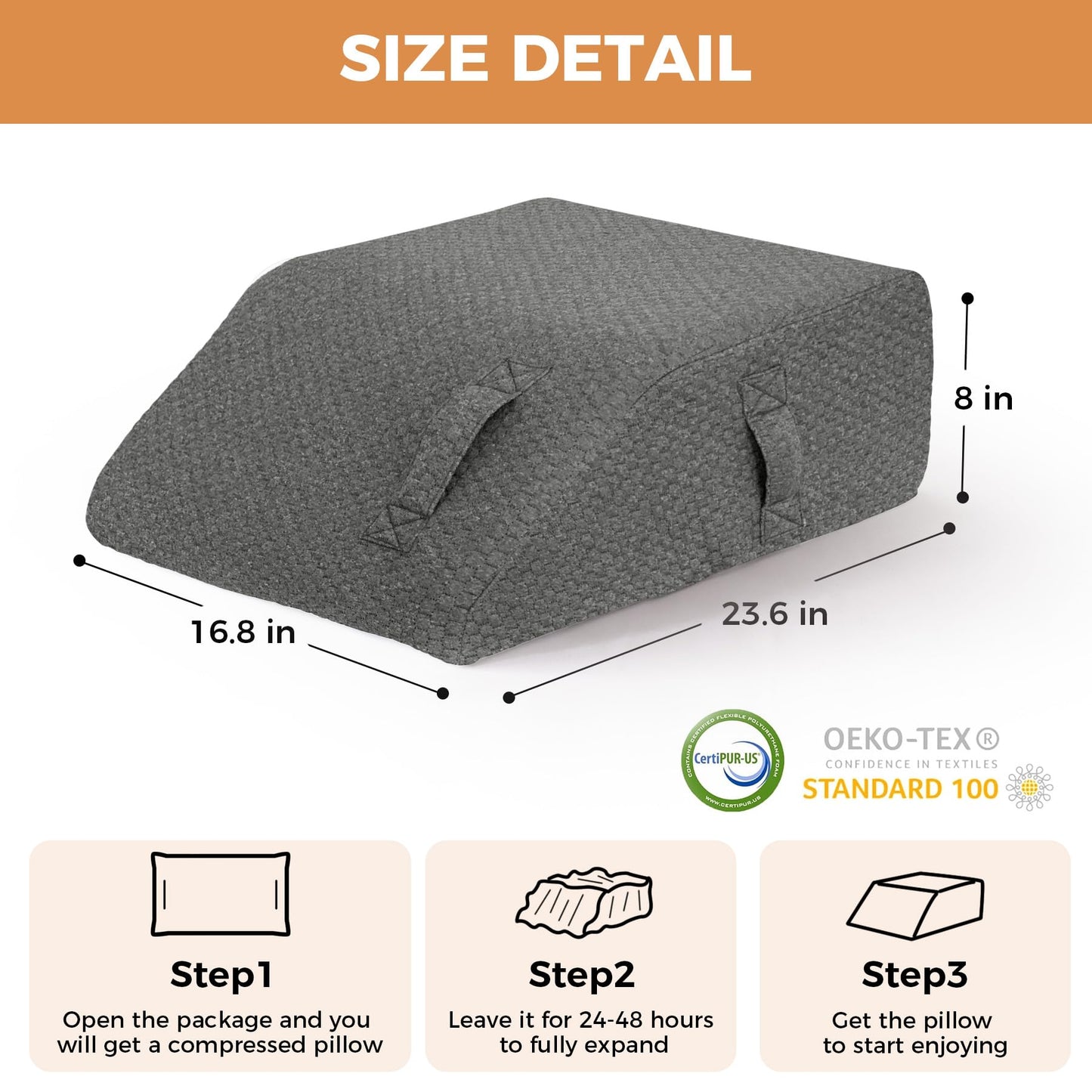 BIEEZZK Leg Pillow Elevation Blood Circulation, Leg Elevating Pillows for After Surgery, Sleeping, Memory Foam Wedge Pillow for Legs Swelling, Foot Knee Pillow for Back Pain, 23.6×16.8×8in, Dark Grey