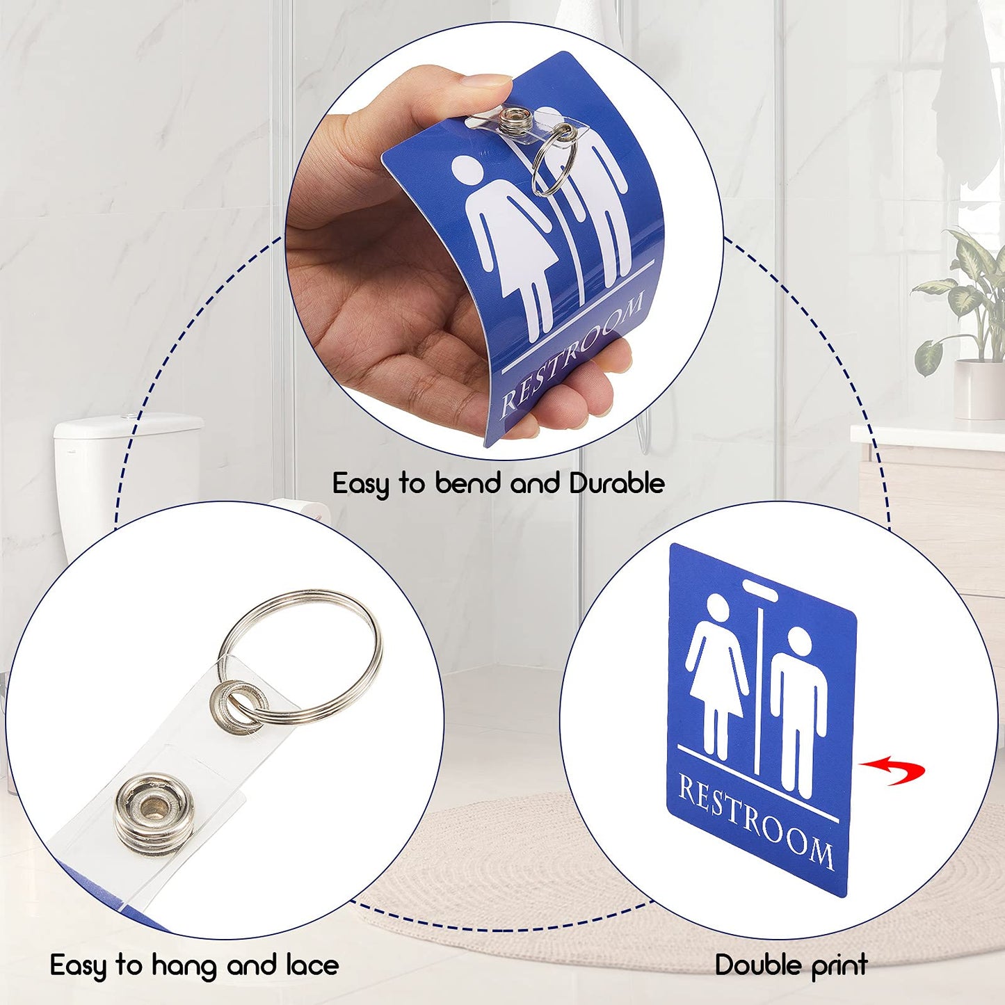 Gersoniel 50 Pcs Bathroom Pass Keychain Unisex Restroom Pass Key Tag for Classroom Bathroom Hall Key Tag with Keychain Ring for Women Men Business Restaurant Toilet Office School Classroom (Blue)