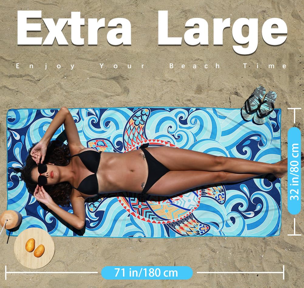 2 Pack Microfiber Lightweight Beach Towel Sand Free Quick Dry Absorbent Thin Compact Towels for Swimming Pool Camping Beach Accessories Large Easy Pack Travel Things for Vacation Essentials Gift