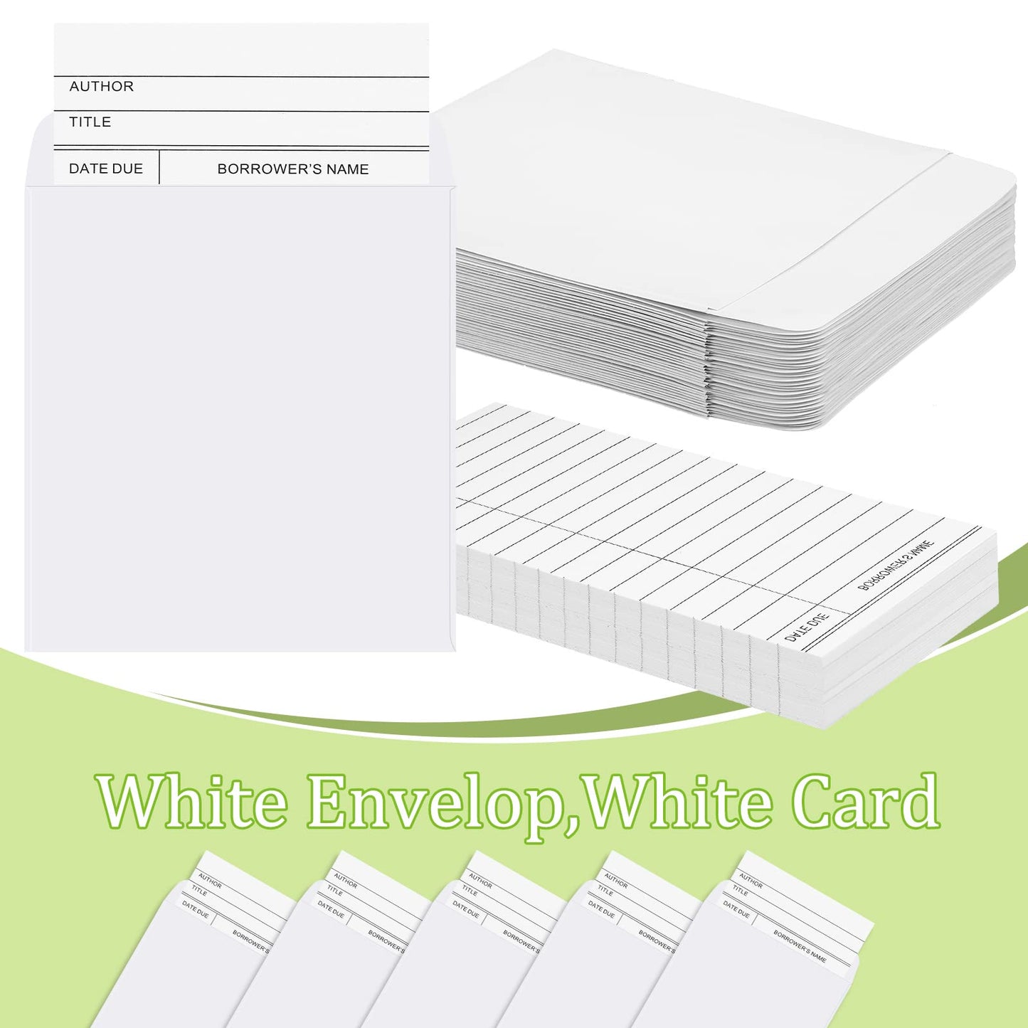 Harloon 1000 Pcs Library Cards Pockets and Library Checkout Cards, Self Adhesive Book Pockets Personal Reading Kit Due Date Envelope Sleeves for Classroom Office CDs DVDs Gift Tag