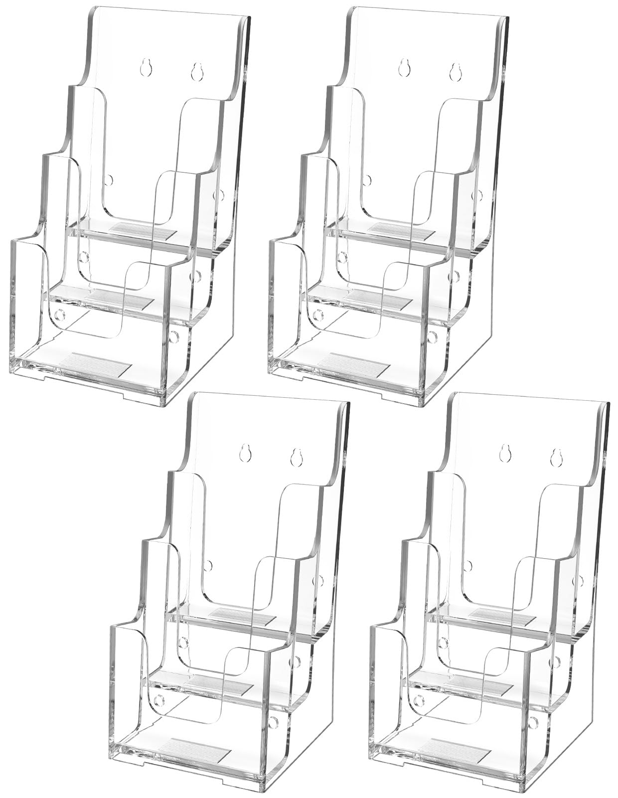 MaxGear Acrylic Brochure Holder, 4 Inch Wide 3 Tier Literature Display Stand, Clear Premium Acrylic Pamphlet Holder, Multi Pocket Wall Mount or Countertop Organizer, Office or Home Use, 4 Pack