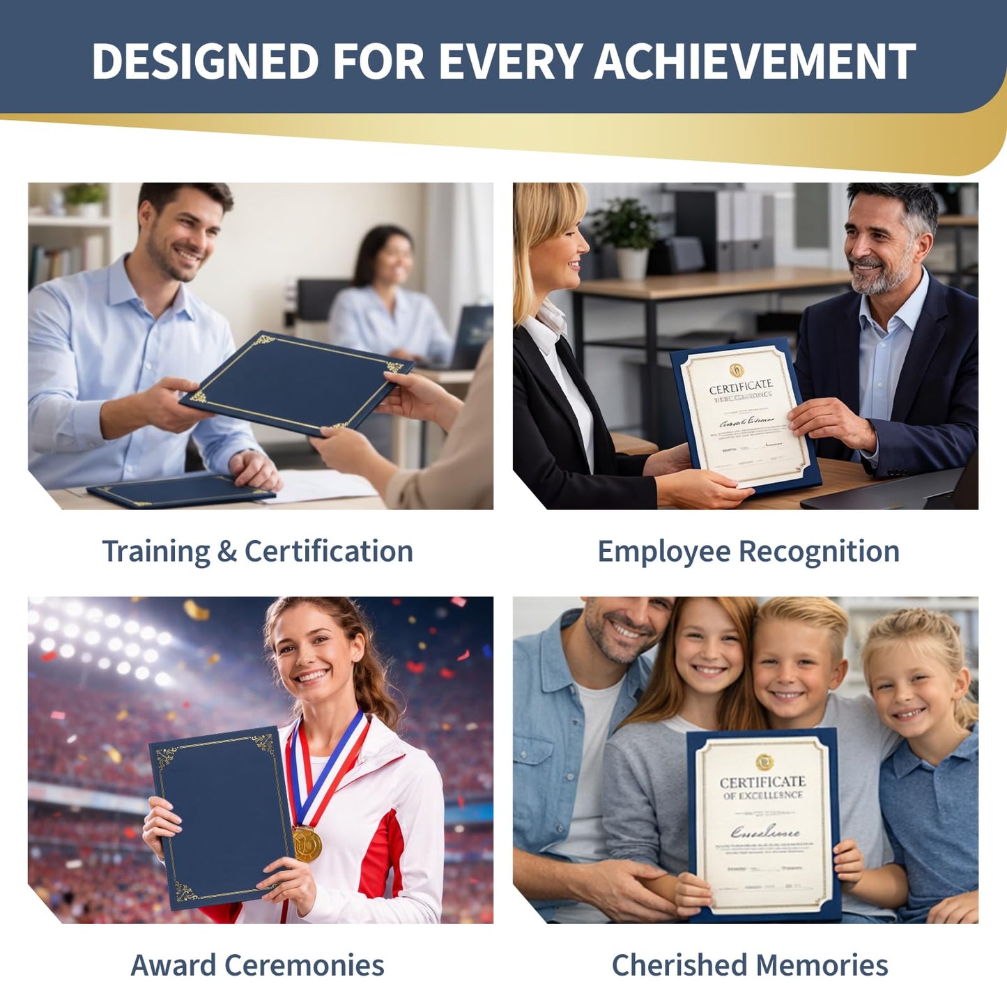 Binditek 50 Pack Certificate Holders, 350GSM Navy Blue Certificate Covers with Gold Foil Border, Diploma Folders for 8.5 x 11 Certificates, Awards, Graduation, School and Office Use