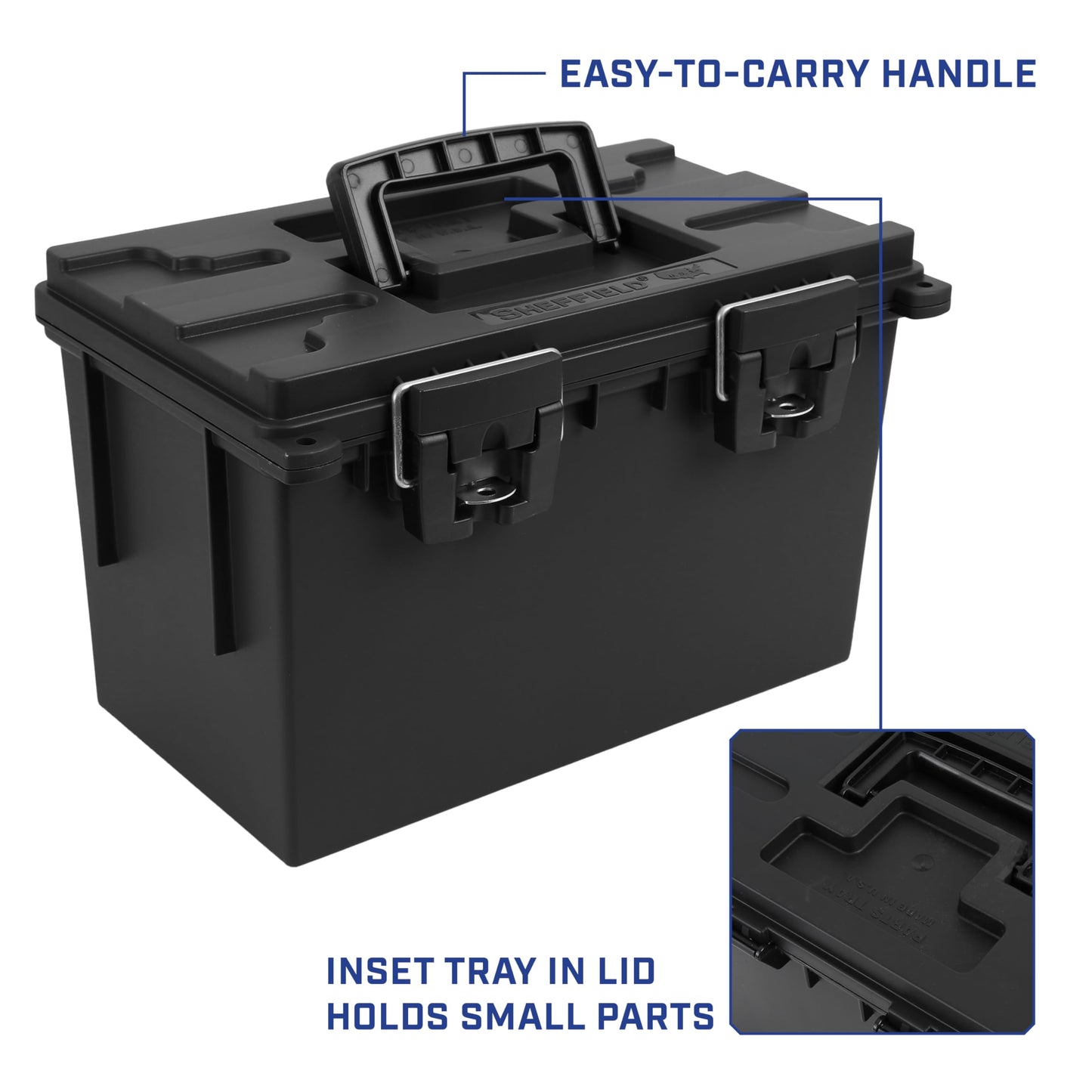 Sheffield 12773 XL Storage Bins With Lids, 2-Pack Stackable Storage Bins, Made in USA, Lockable and Water-Resistant Containers with Lids, Plastic Containers for Home, Classroom, and Dorm