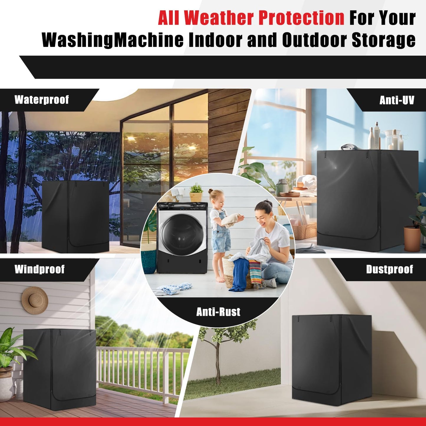 Washer and Dryer Covers 2PCS,Heavy Duty 420D Oxford Washer Dryer Cover for Front-Loading,Washing Machine Cover with 2 Waterproof Zippers and 3 Windproof Buckles