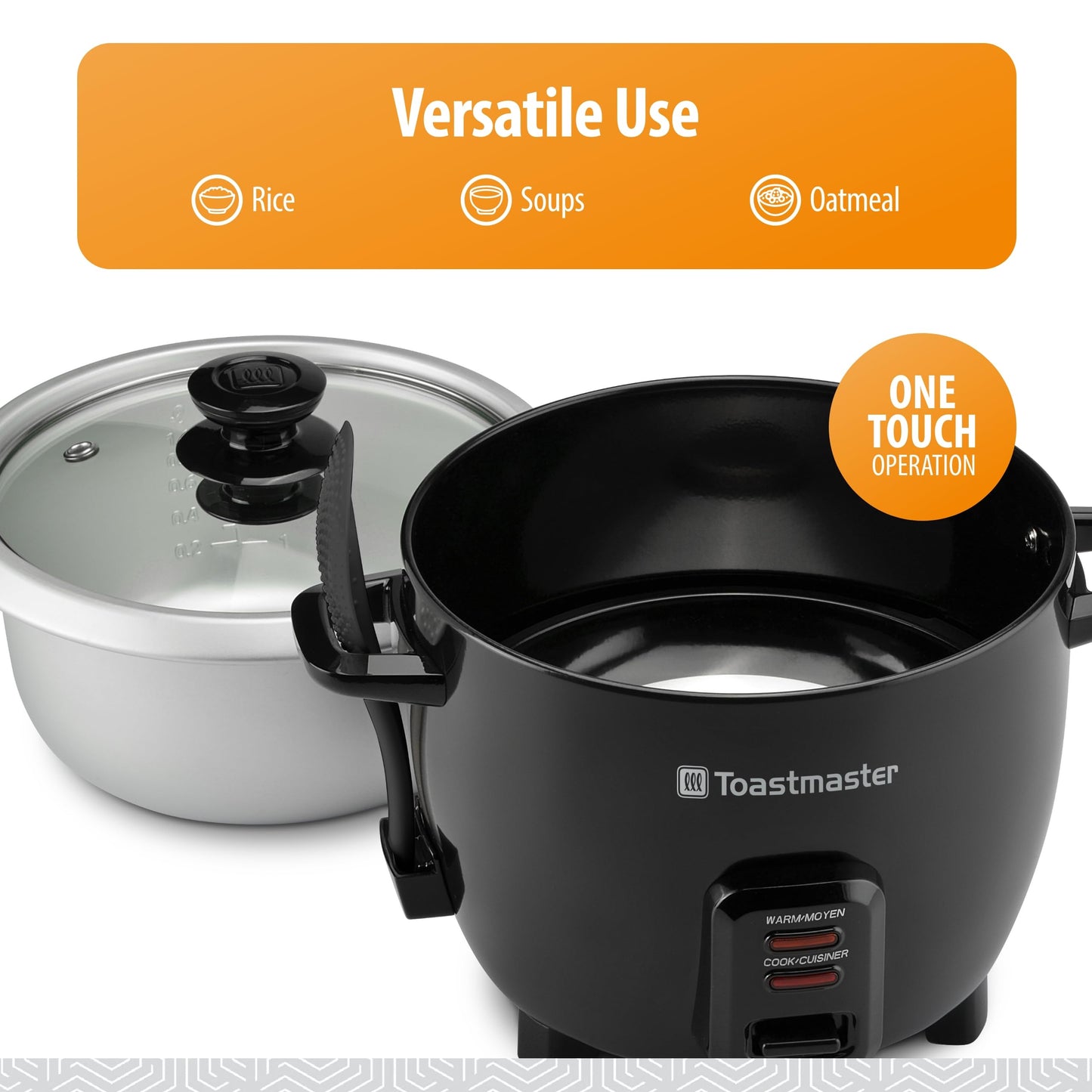 Toastmaster Electric Rice Cooker - Large Capacity for Soups, Oatmeal & More - Automatic Rice Cooker with Tempered Glass Lid & Keep Warm Mode - 10-Cup, Black