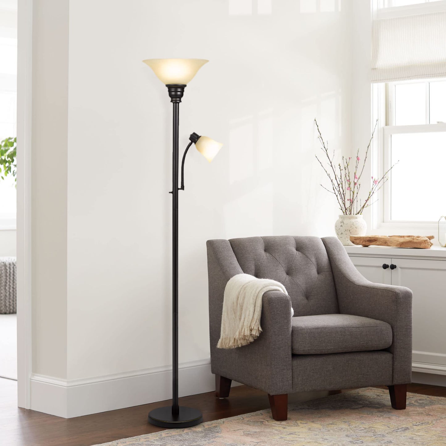 Catalina Lighting Transitional Uplight Floor Lamp with Reading Light, Standing Lamp, Living Room Light, LED Bulb NOT Included,71", Dark Bronze