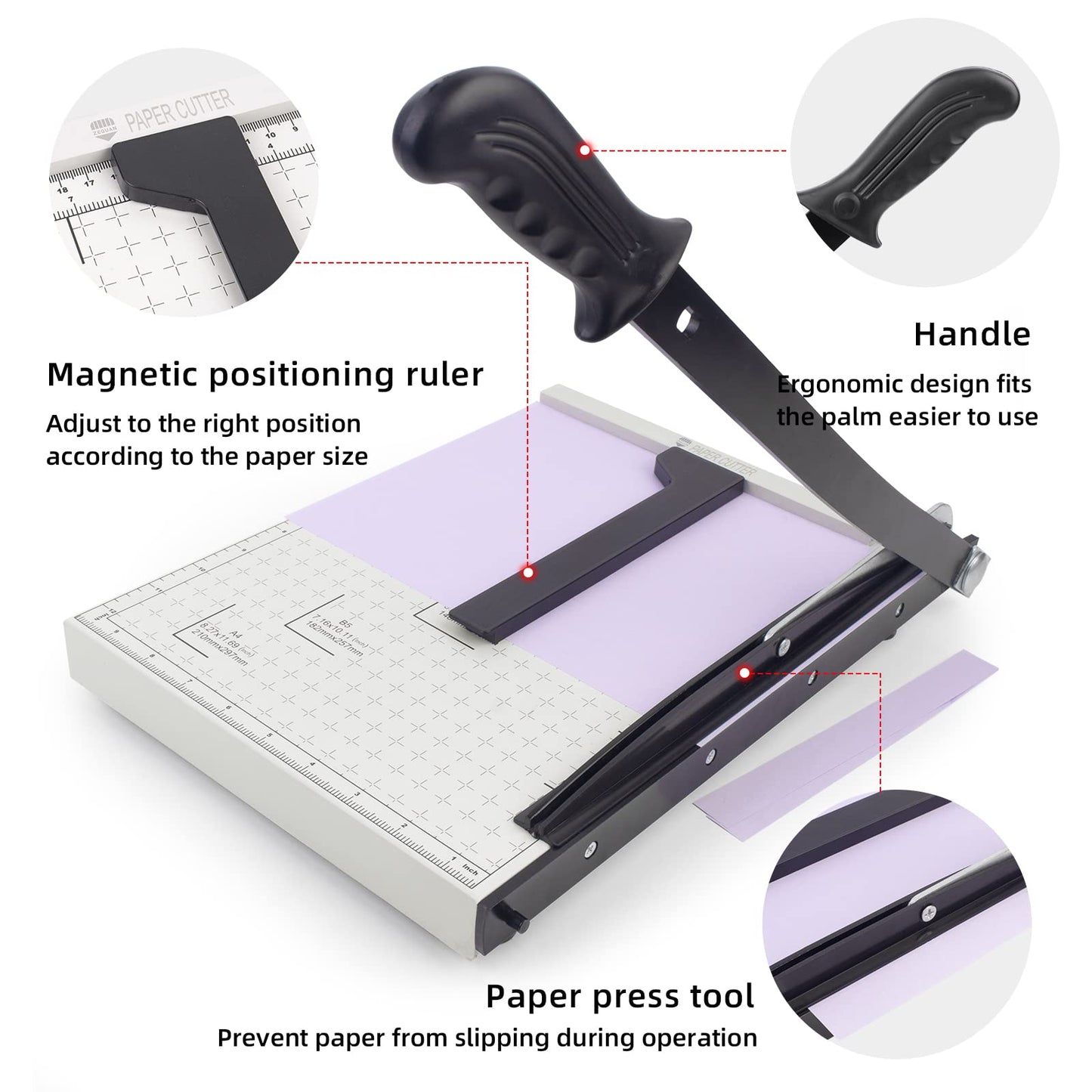 ZEQUAN 13 Inch Heavy Duty A4 Paper Cutter, Metal Base Guillotine Paper Trimmer, 10 Sheet Capacity Stack Paper Slicer for Office Home School