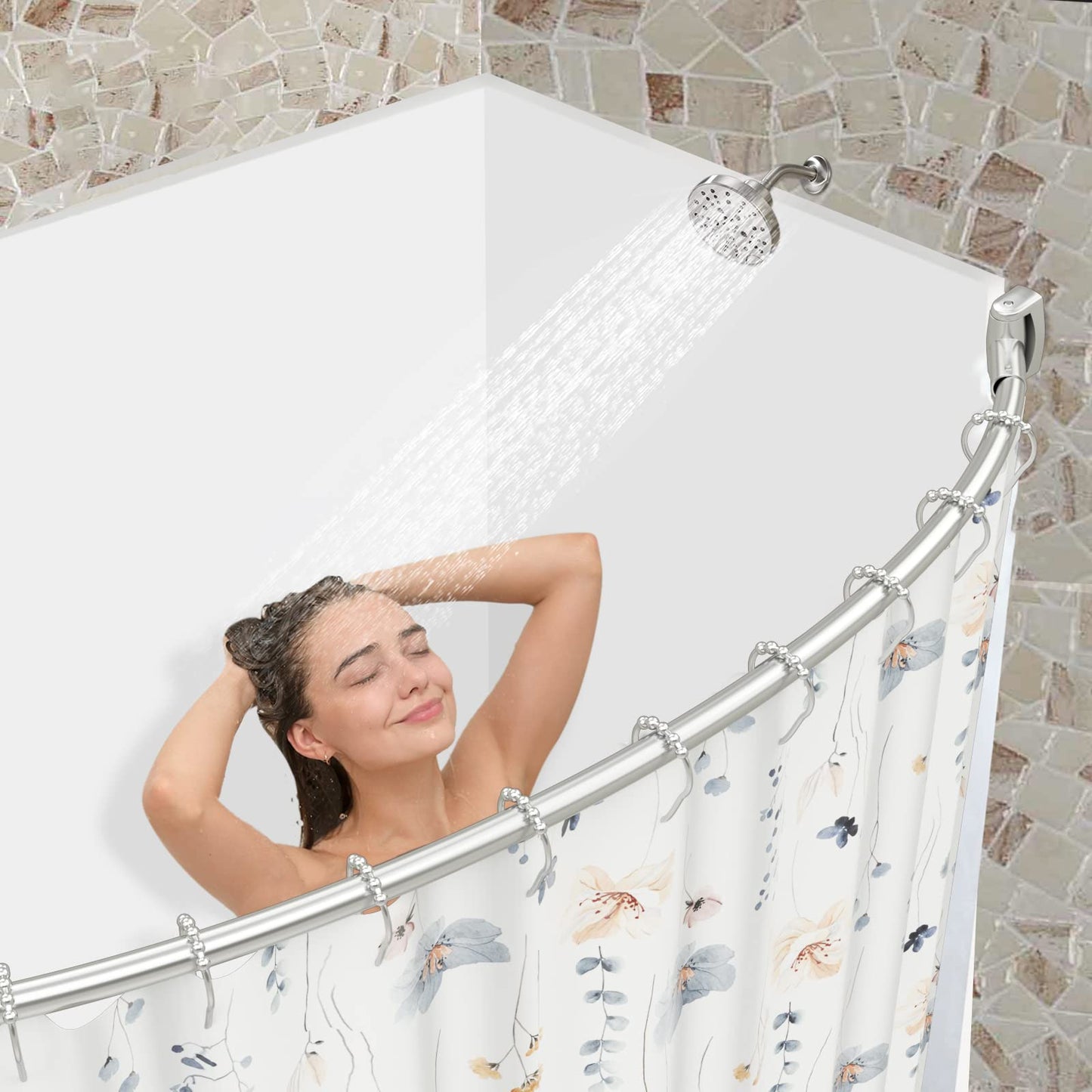 Chrsouly Adjustable Curved Shower Rod, 42-72 inches Extra Wide Shower Curtain Rod, Rust proof, Premium Stainless Steel, Curved Shower Curtain Rod for Bathroom, Need to Drill, Nickel