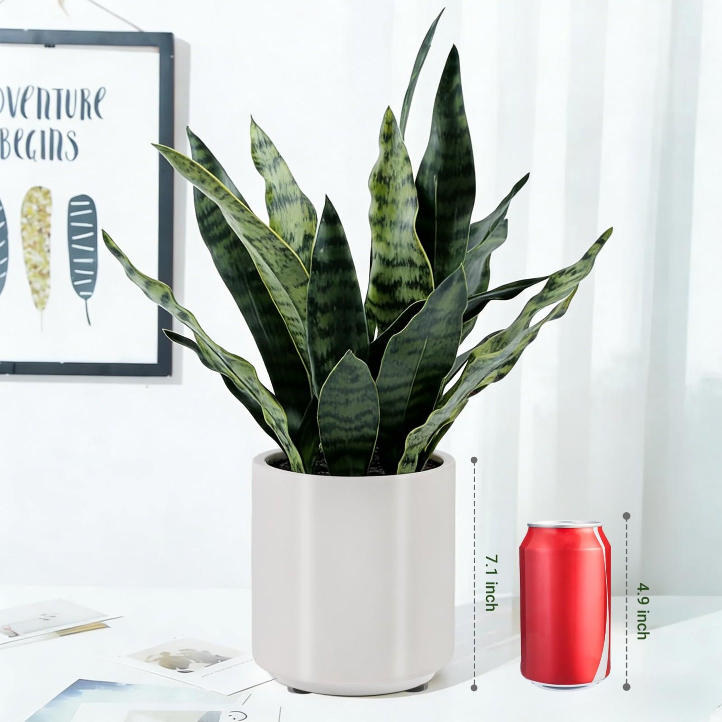 BTHM DSGN Fake Snake Plant 22" Tall, Real Touch Leaves, Artificial Plants Indoor with Pot for Home Office Decor