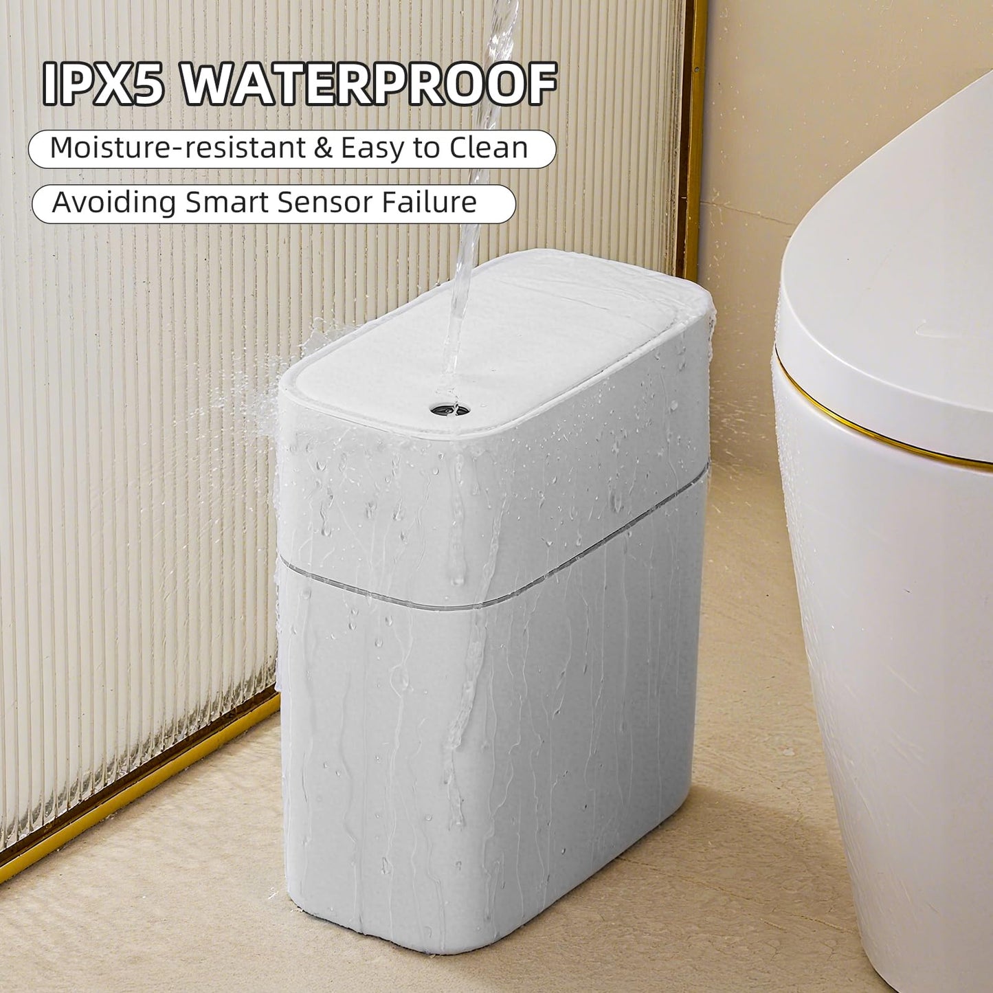 JUDRDO 3.5 Gallon Slim Automatic Trash Can for Bathroom,Touchless Diaper Trash Can with Trash Bag Auto-adsorption Technology,Motion Sensor Diaper Garbage Bins for Bedroom Office Kitchen Toilet