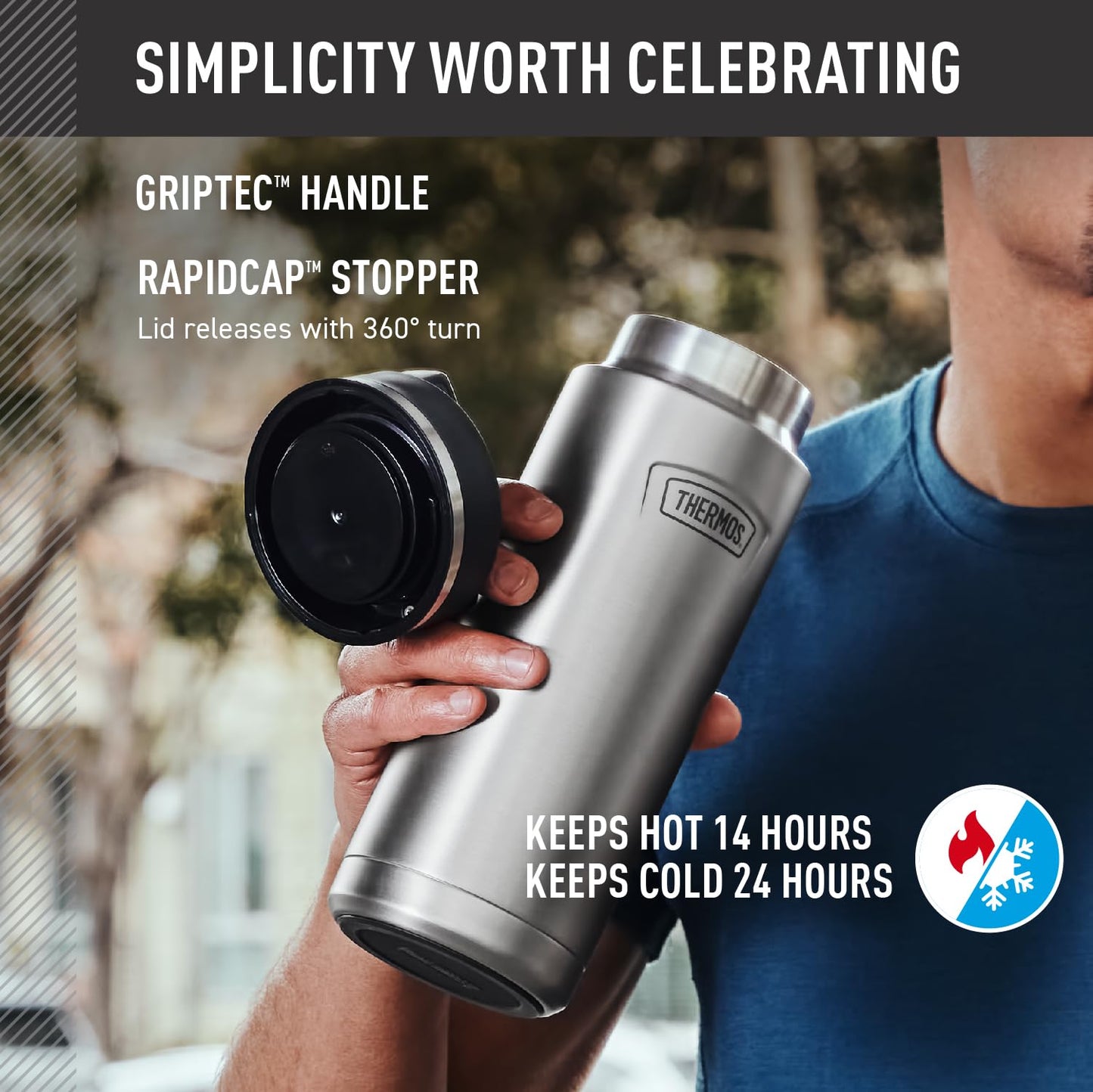 THERMOS ICON SERIES Stainless Steel Water Bottle with Screw Top Lid - 32 Ounce, Granite - Insulated Water Bottle with Lid