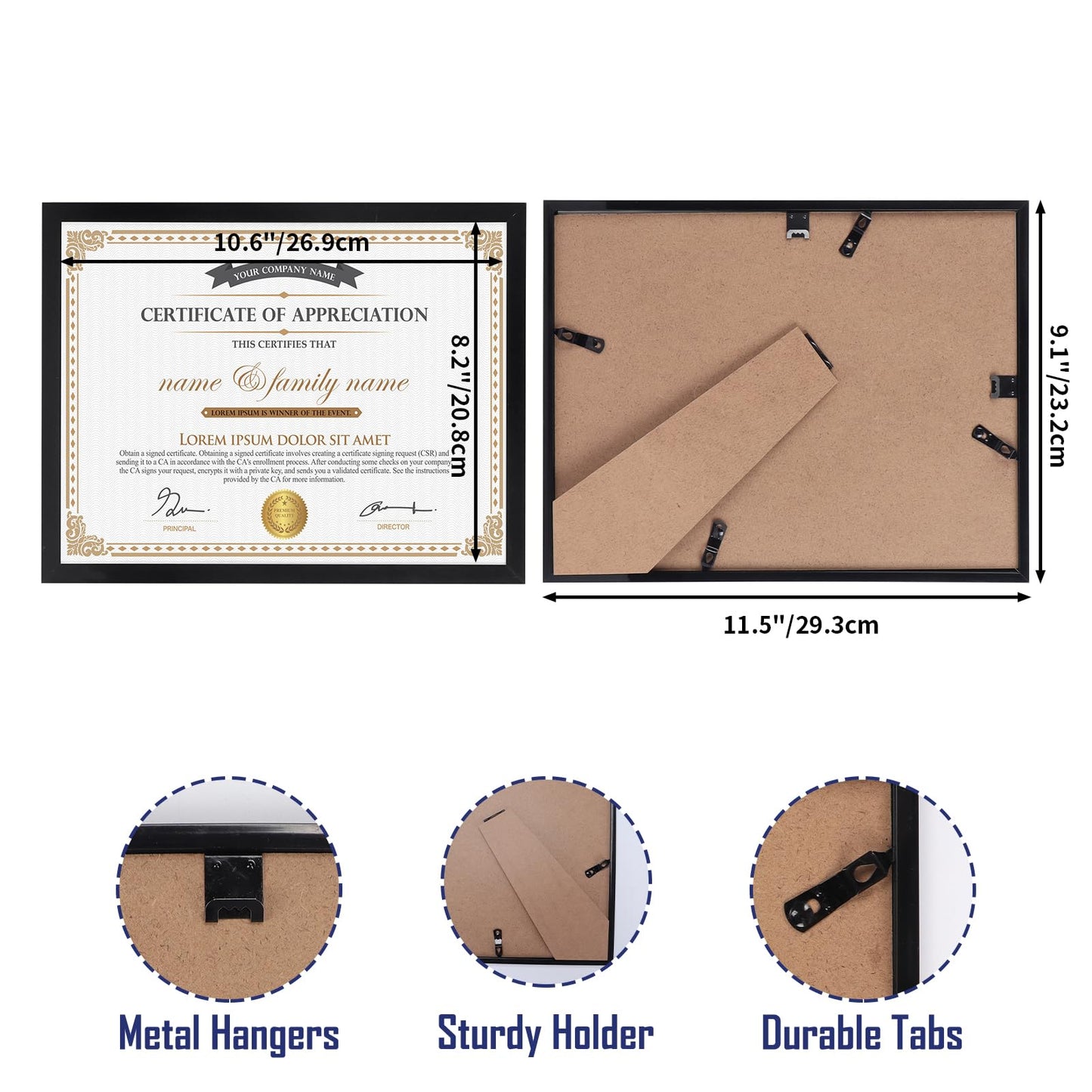 Hoikwo 18 Packs 8.5x11 Black Multi Plastic Picture Frames Set with Plastic Cover, Certificate Frames for Document Diploma Award, Light Weight Bulk 8.5 by 11 Frames Pack for Wall Hanging and Table