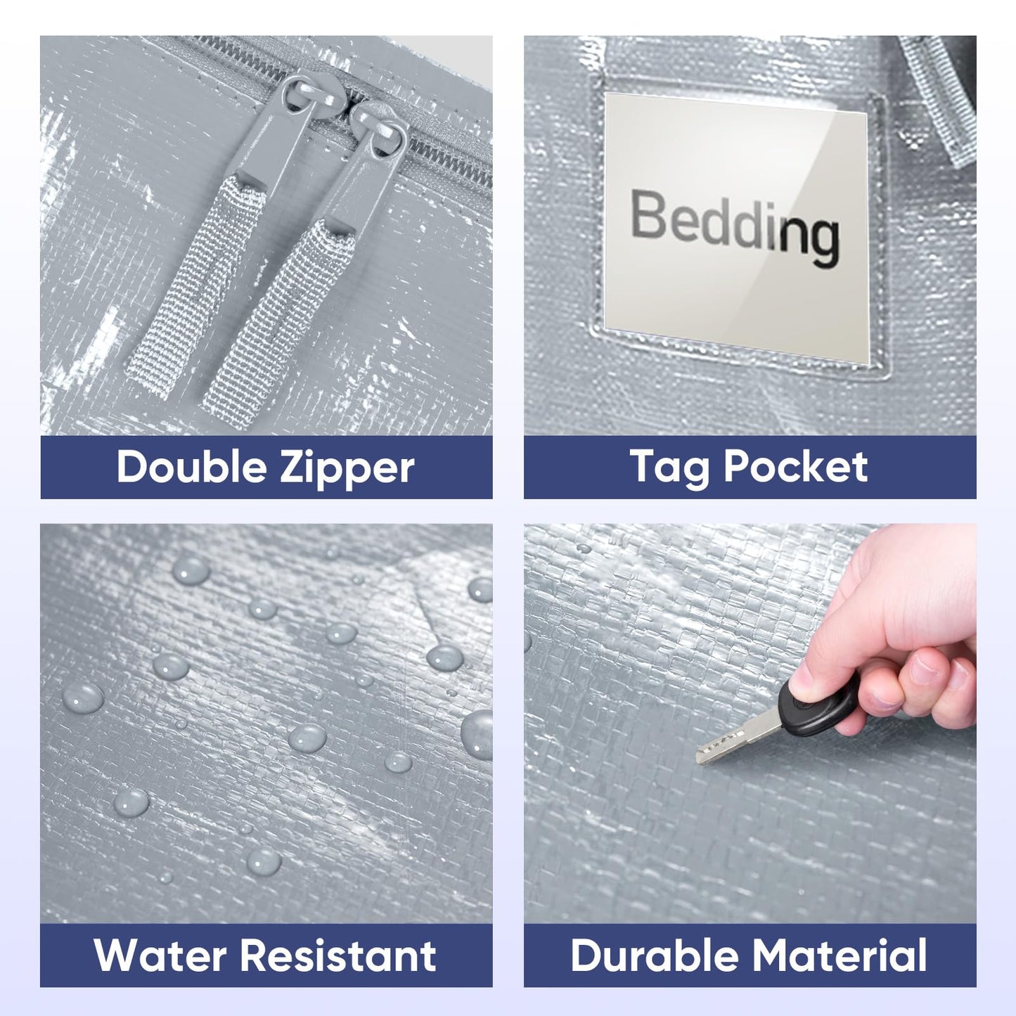 TICONN 6 Pack Extra Large Moving Bags Heavy Duty with Zippers & Carrying Handles, Durable Storage Bags Moving Boxes for Closet Organizers and Storage (6 Pack, Light Grey)