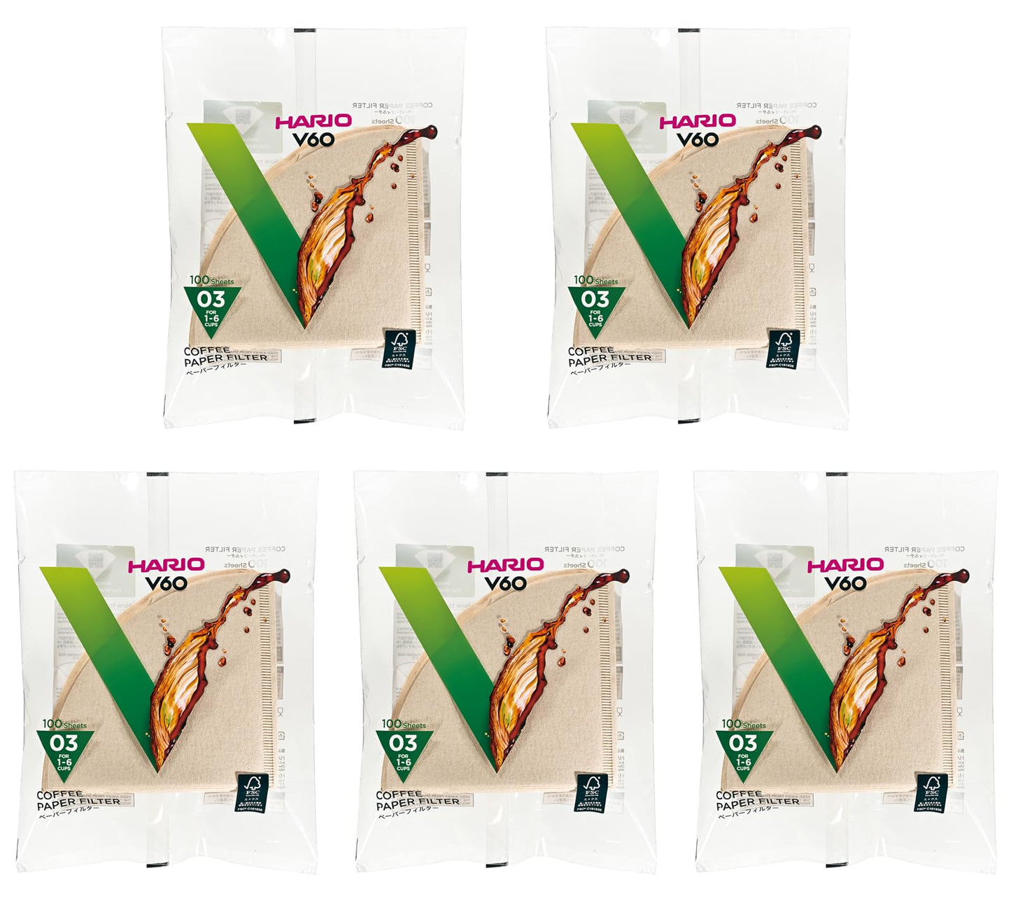 HARIO VCF-03-100M Paper Filter for V60, 03M, 1-6 Cups, 500 Sheets