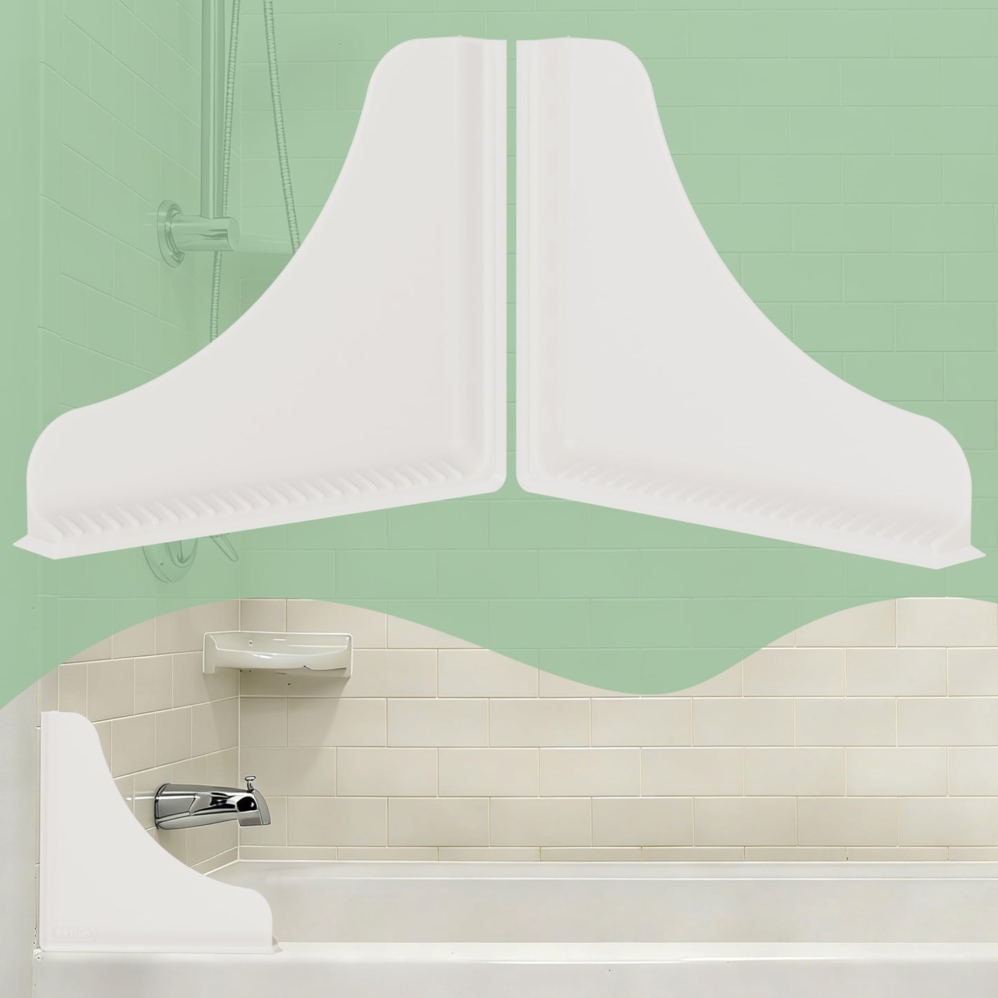 Roslim Shower Corner Splash Guard 2 Pack, No-Adhesive Silicone Water Splash Guard with Suction Cups for Bathtub & Walk-in Shower, Reusable Corner Water Blocker Keeps Water Off Floor, White