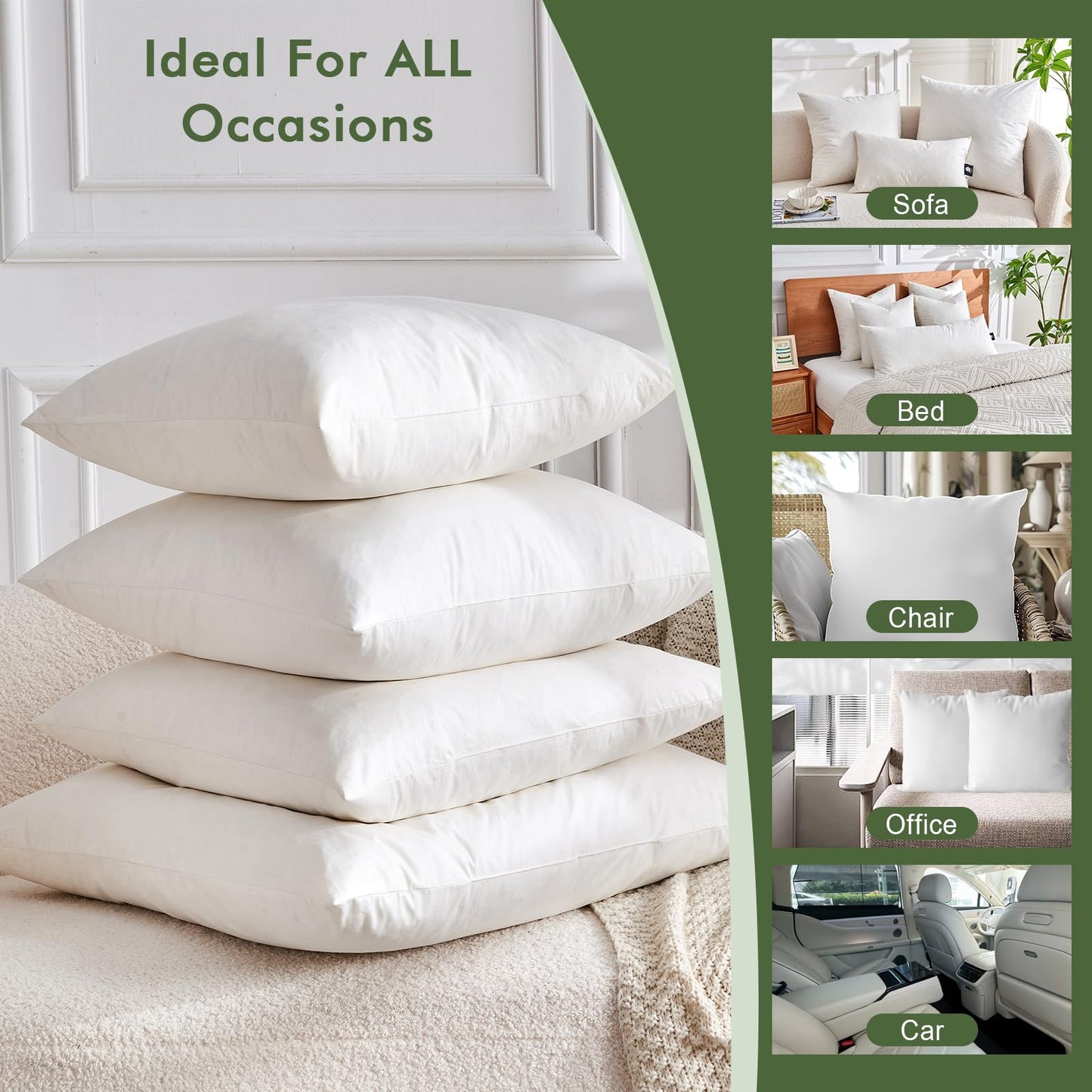 TOPGREEN Feather Down Throw Pillow Inserts 20 x 20, Set of 2, 100% Organic Cotton Shell, Soft Decorative Square Pillows Insert for Living Room Sofa, Couch, or Bed (White)