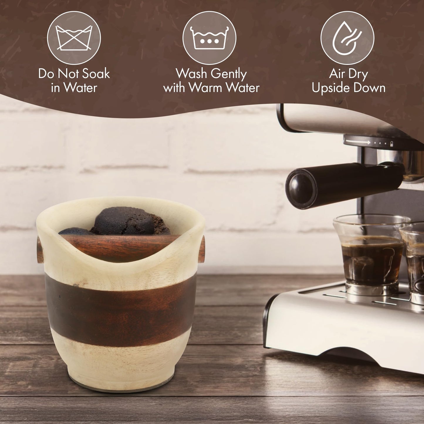 Leavitt Bay Espresso Knock Box – Dual Tone Mango & Acacia Wood Coffee Knock Box – Handcrafted, Durable Coffee Grounds Disposal Container w/Skid Proof Felt Pad - Ideal Barista Tools for Cafes & More