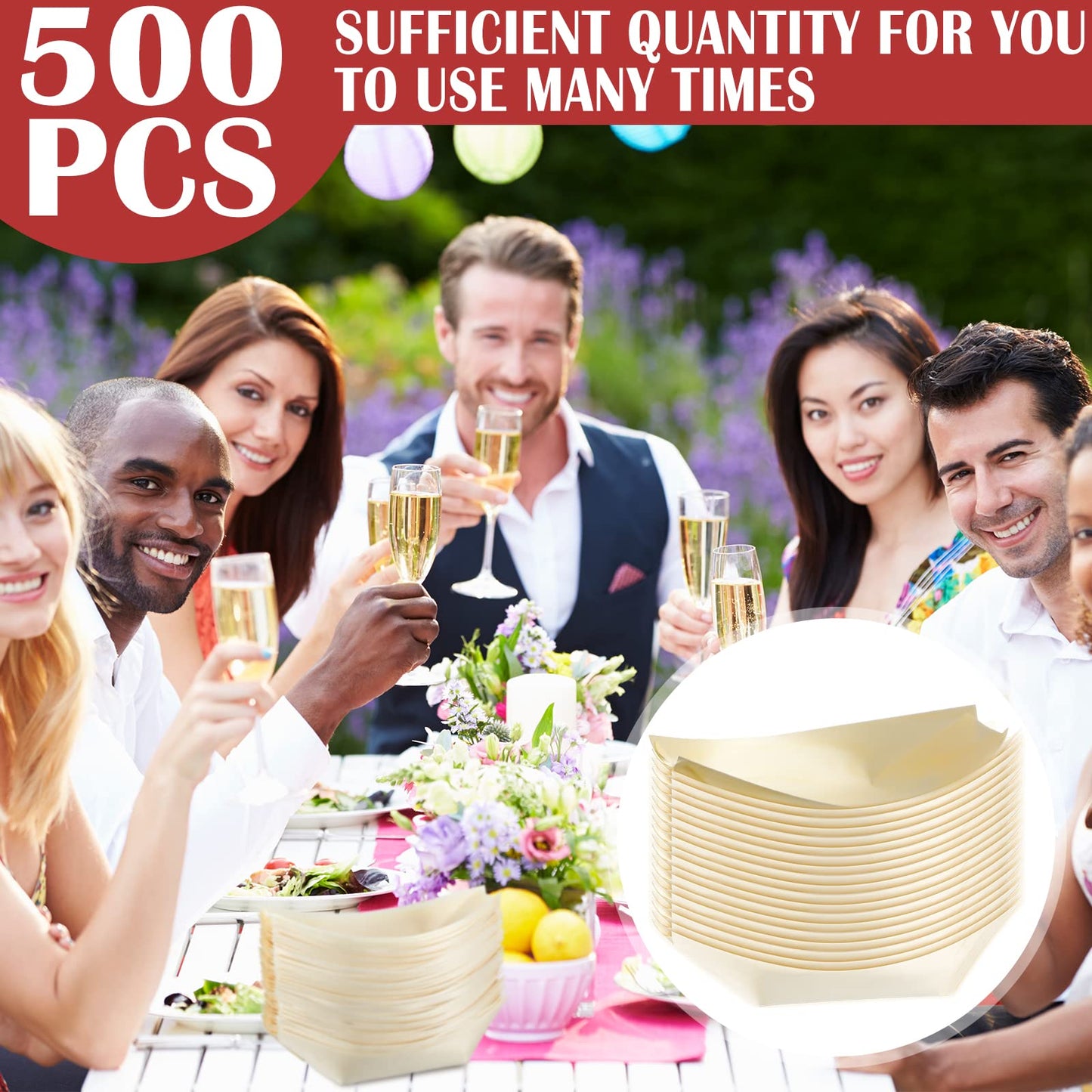 Newtay 500 Pcs Bamboo Boat Plates for Appetizer 5.5" Disposable Wooden Charcuterie Boat Leaf Small Sushi Serving Tray Food Dishes Container Bowl for Catering Home Hawaiian Wedding Party Supplies