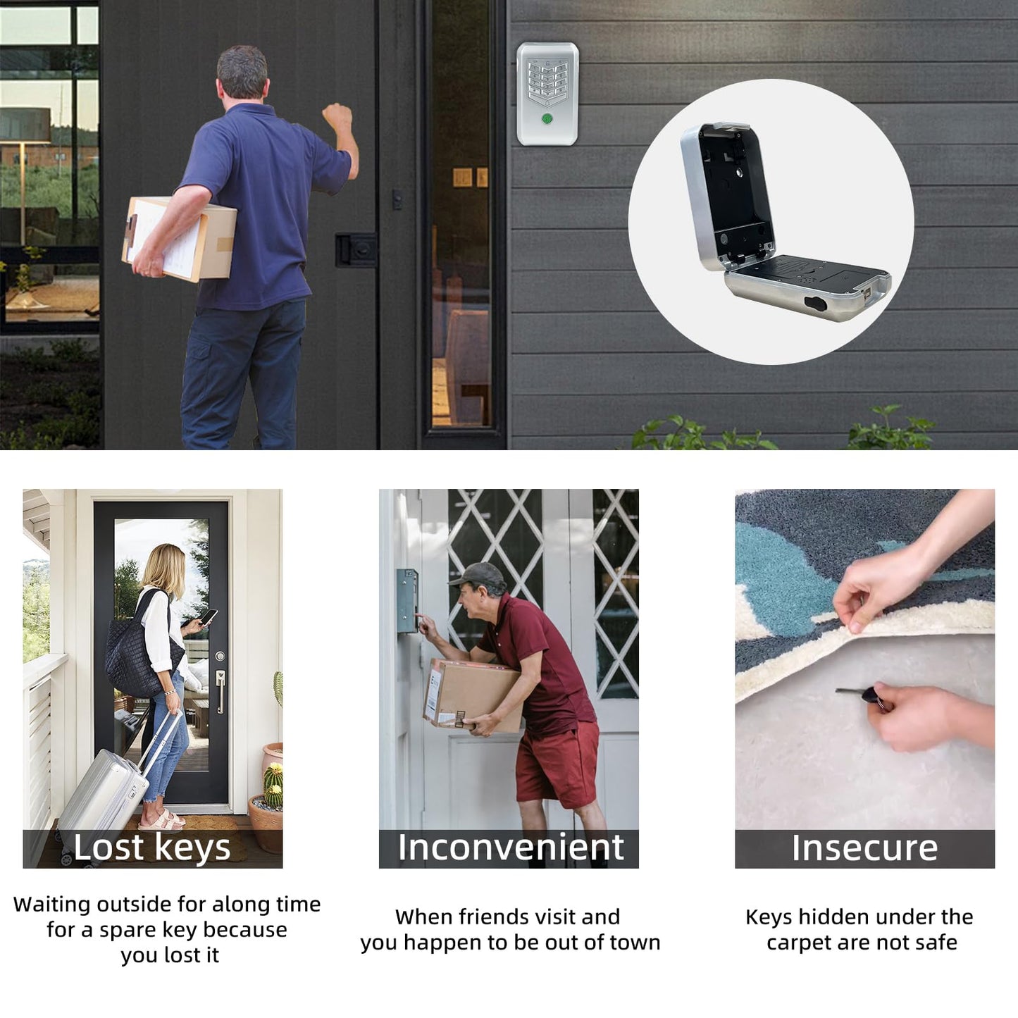 KENRONE Smart Key Lock Box,Outdoor Wall Mount Key Boxs, Fingerprint Password and APP Remote Unlocking, Security Key Safe for Business Owners, Realtors and Hosts (Silver)