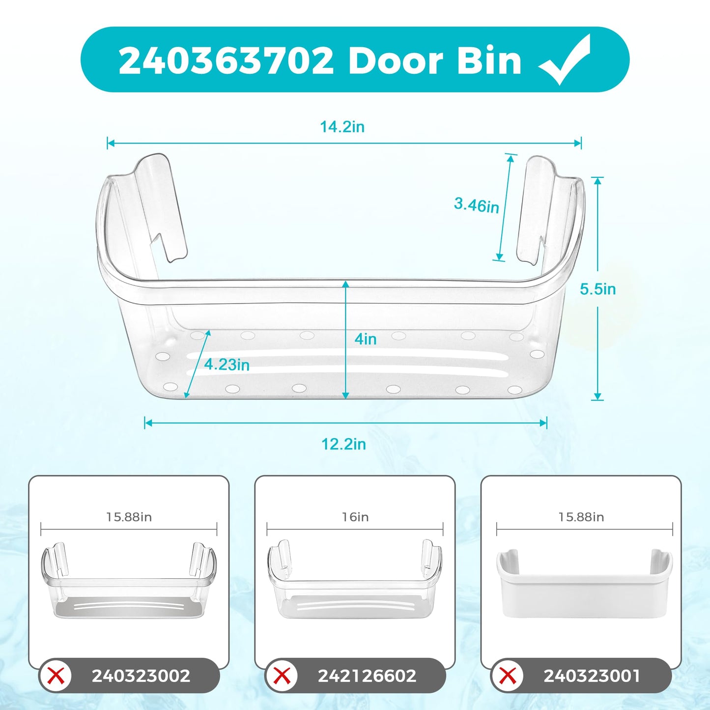 240363702 Refrigerator Door Bin Shelf Replacement for Frigi-daire Ken-more, 14.3in(L)×4.2in(W)×5.5in(H) Refrigerator Bottom Side Door Bin Replace 240363704 240363705 240363708 by Fetechmate, 2 pack