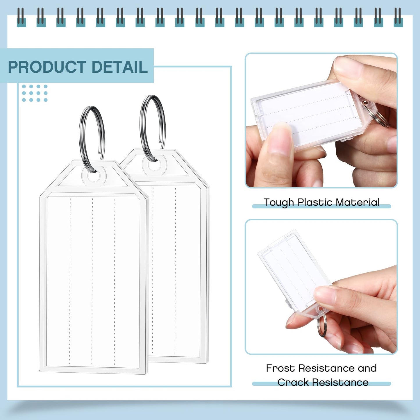 Yinkin 400 Pack Tough Plastic Key Tags White Item Identifiers with Split Ring Label Window Container 2 Inch ID Luggage Tag Key Chain