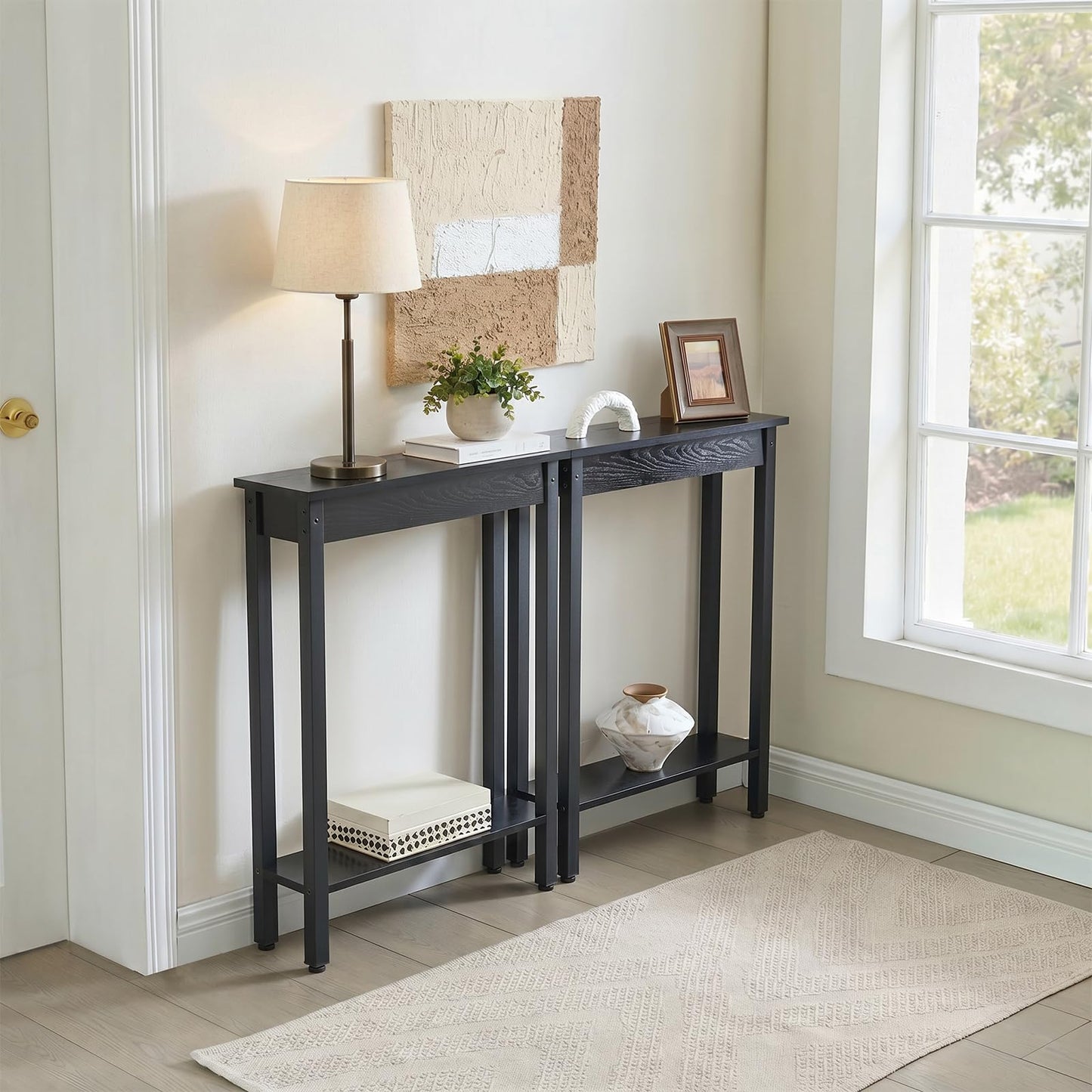 Small Console Table with Shelf Little Narrow Entryway Table Skinny Thin High Tall Display Stand for Entry Hall Hallway, Foyer, as Eextension for Long Behind Couch Sofa Table / Kitchen Countertop