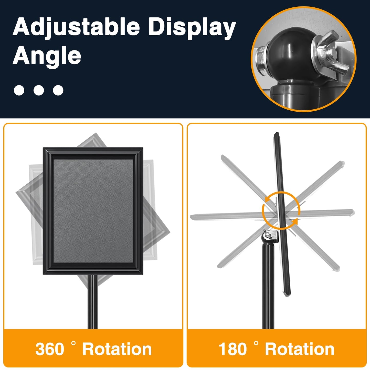EthPul 2 Pack Sign Holder Stand 8.5x11 inch, Height Adjustable Floor Standing Signage Stand with 360° Rotated Frame, Outdoor Indoor Poster Stand with Base for Business, advertising, Malls